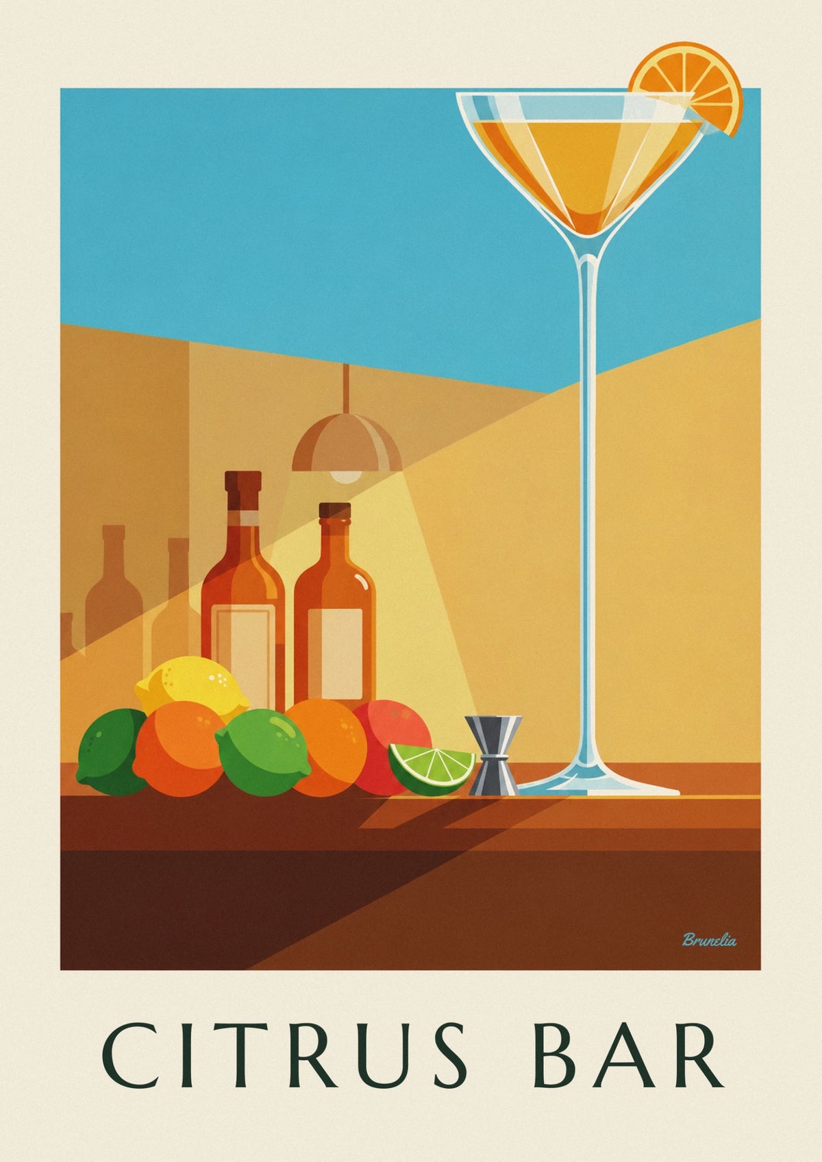Poster Cocktailbar, Kristallschale und Zitrusfrüchte