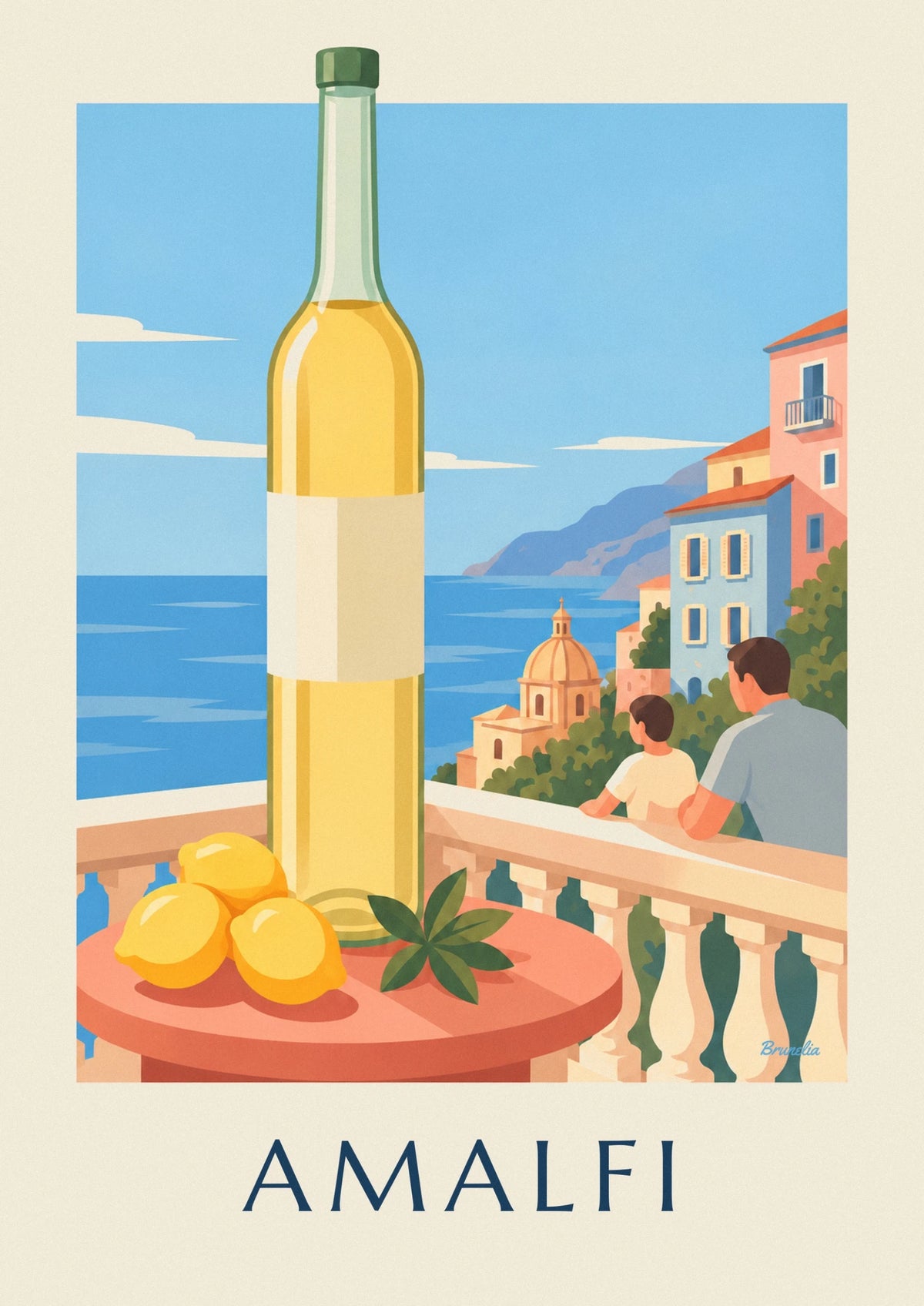 Poster Limoncello-Flasche und Zitronen an der Amalfiküste