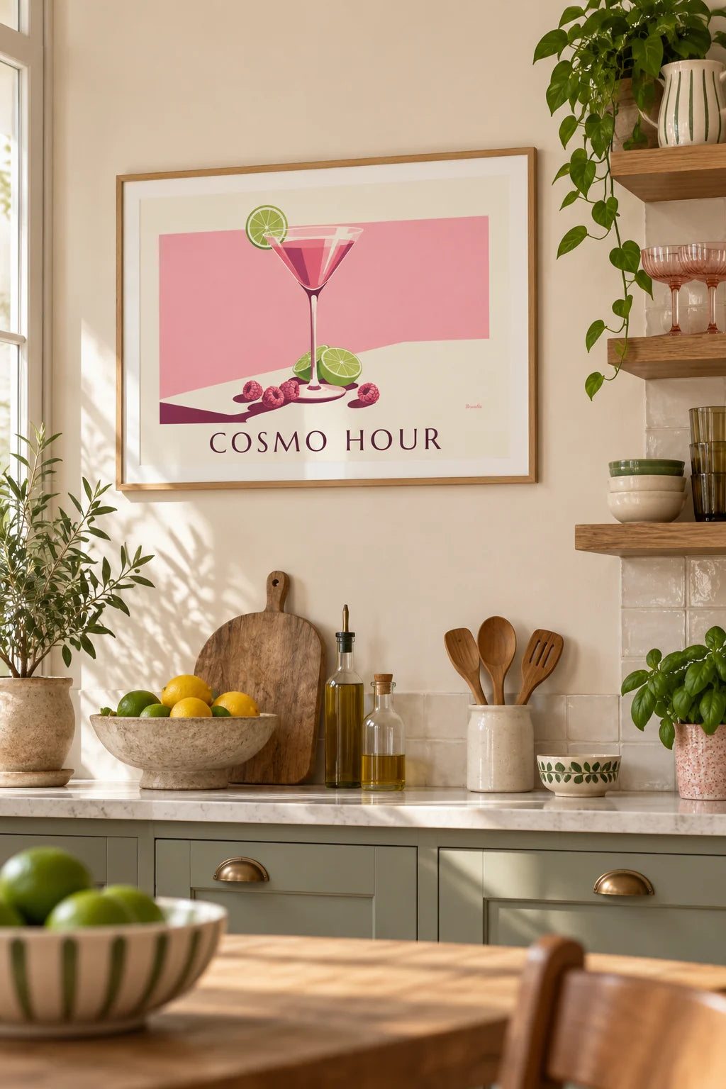 Raspberry and lime Cosmopolitan cocktail poster on the wall