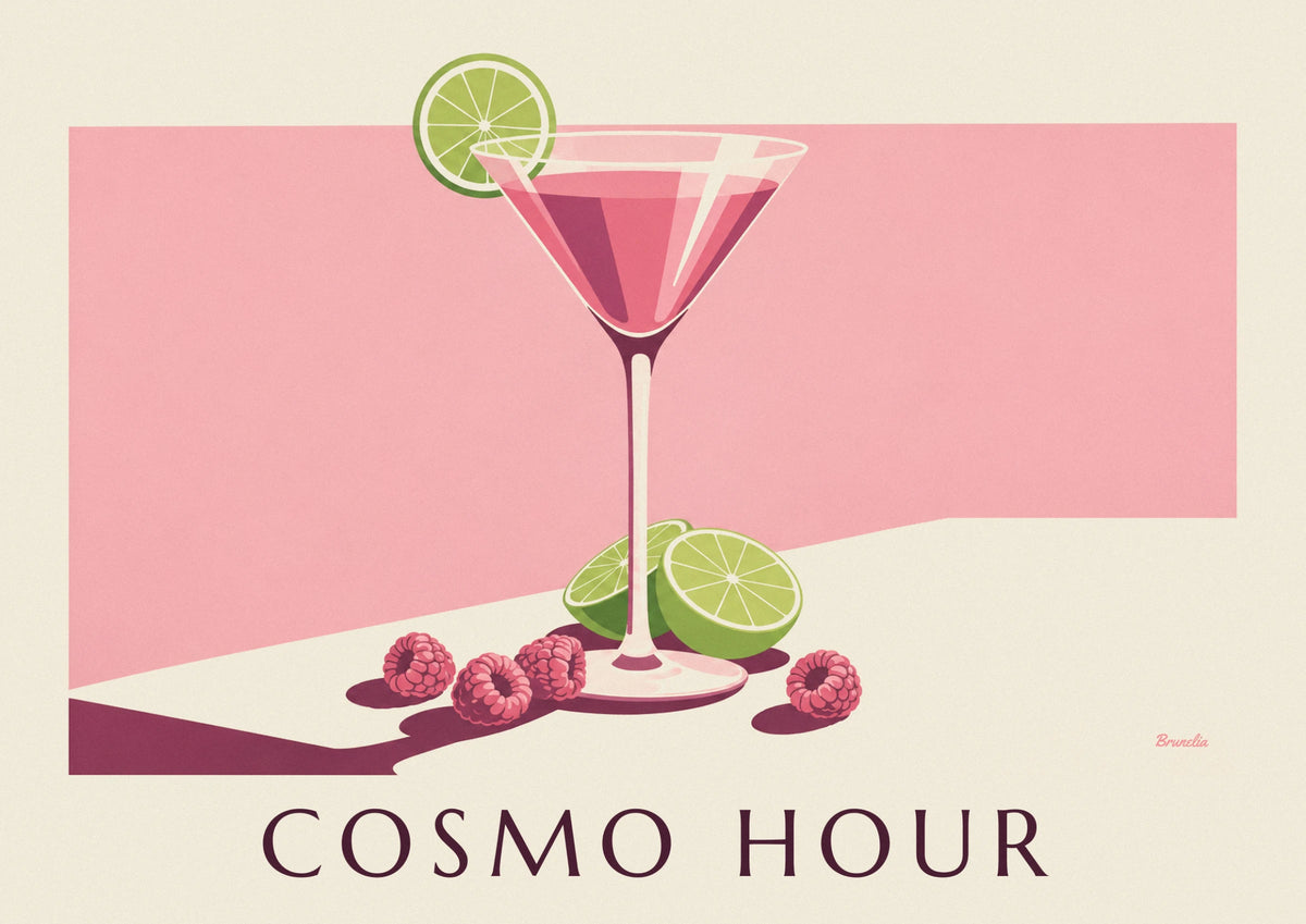 Poster Cosmopolitan-Cocktail mit Himbeere und Limette