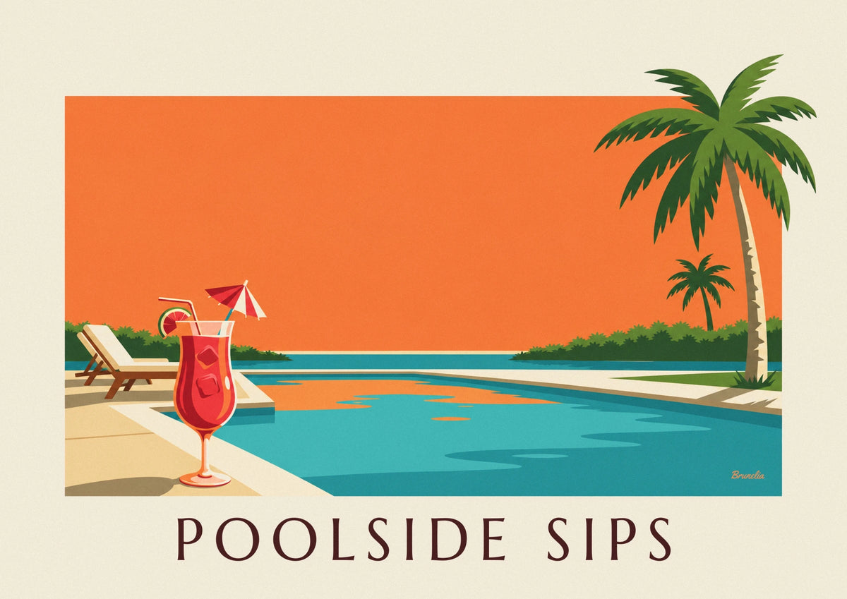 Affiche daïquiri à la fraise au bord de la piscine au crépuscule