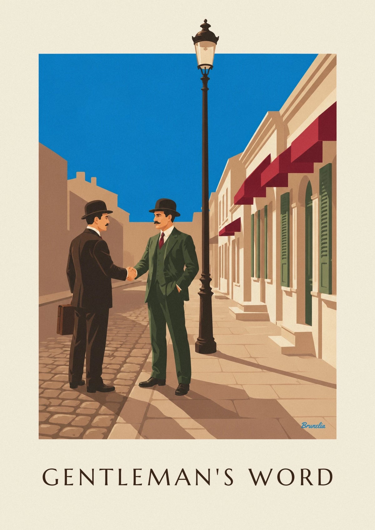 Poster 2 Gentlemen mit Melone beim Händeschütteln