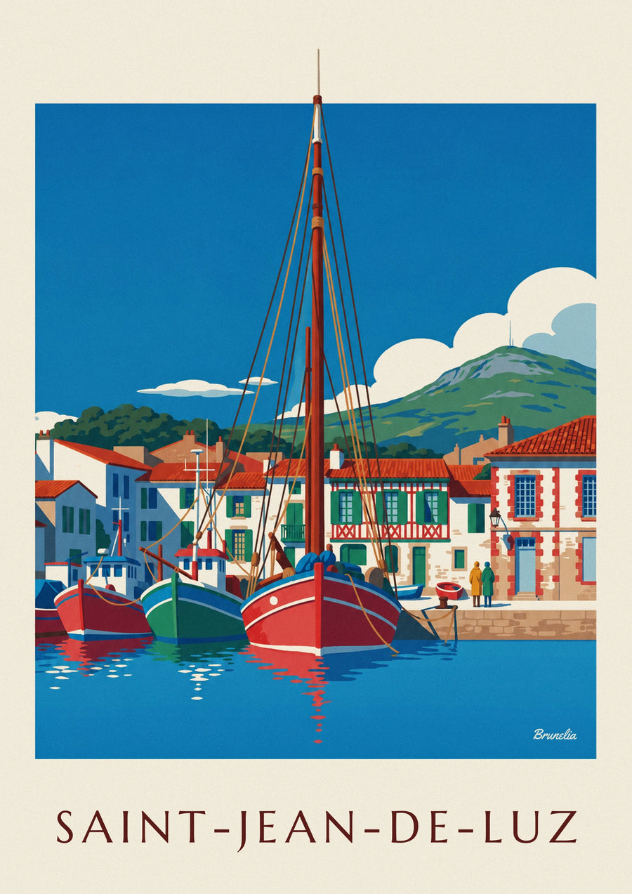 Poster Fischerhafen von Saint-Jean-de-Luz und La Rhune