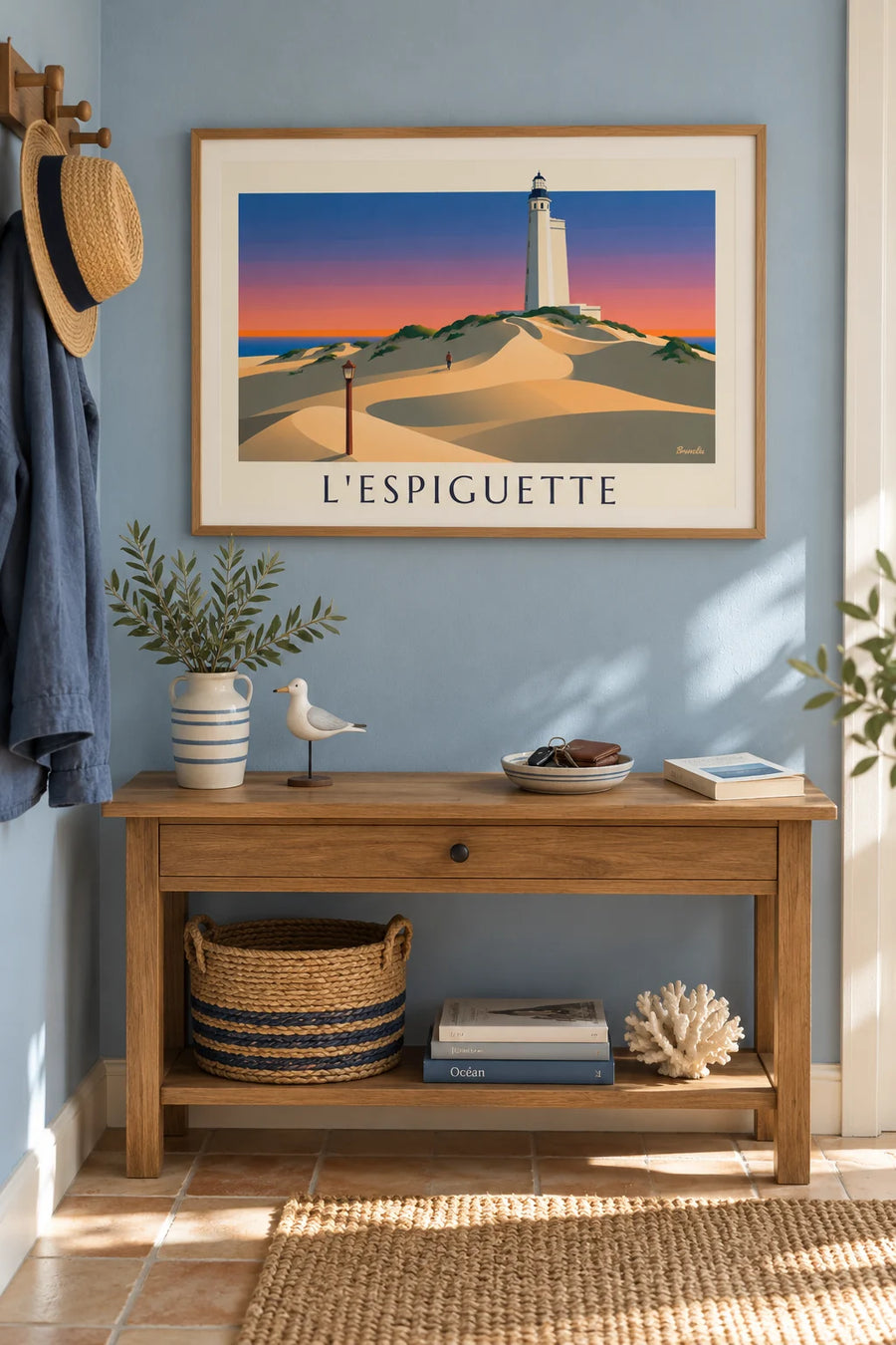 Poster of a sunset over Espiguette beach: framed on the wall
