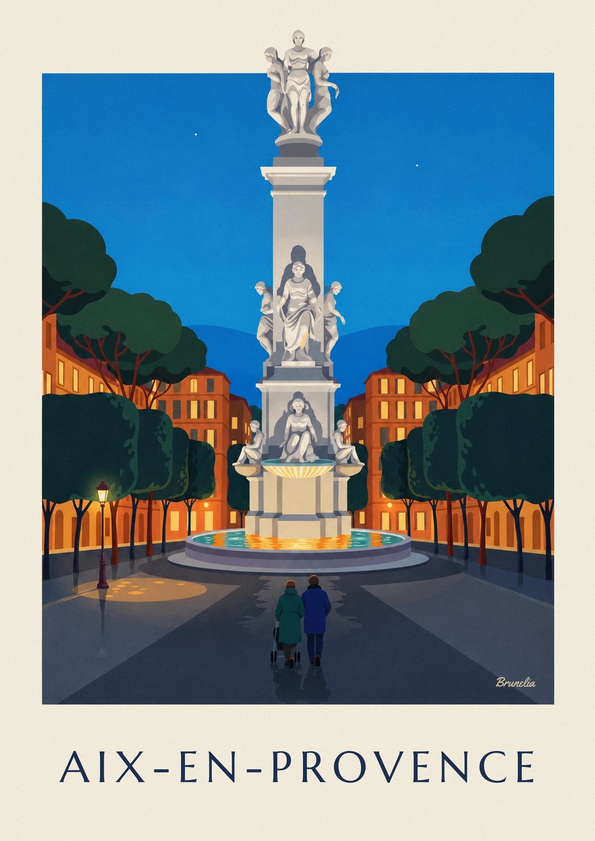 Poster Fontaine de la Rotonde am Cours Mirabeau in Aix
