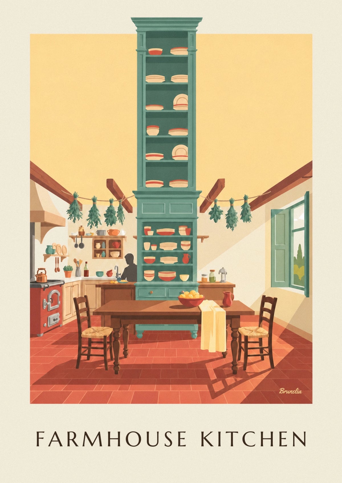 Poster Landhausküche mit großem Bauerntisch