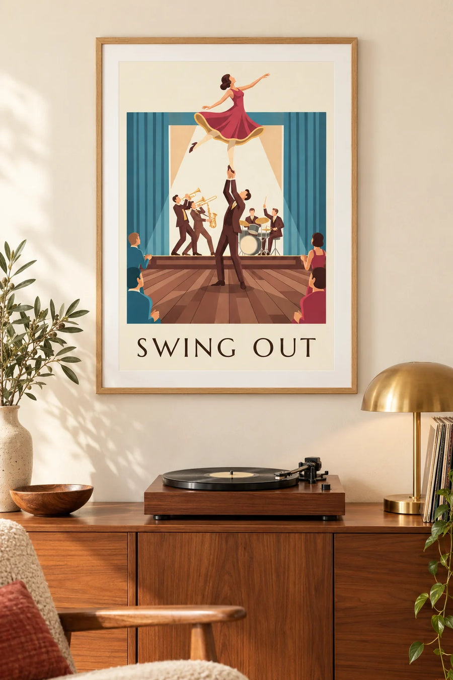 Poster Swing-Tanzpaar in einem Ballsaal : gerahmt an der Wand