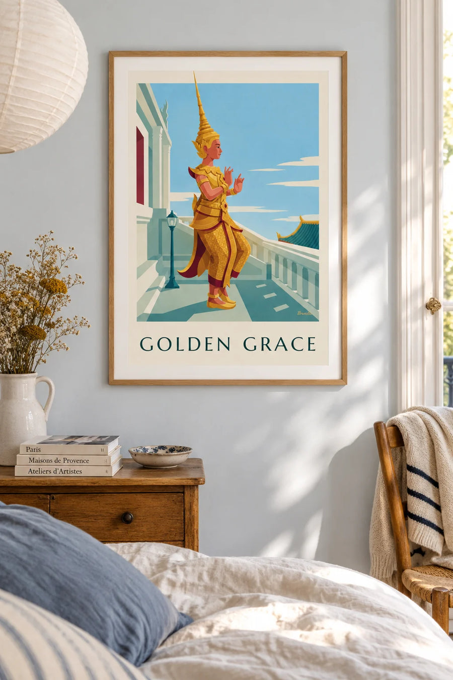 Poster thailändische Tänzerin im goldbestickten Kostüm: gerahmt an der Wand