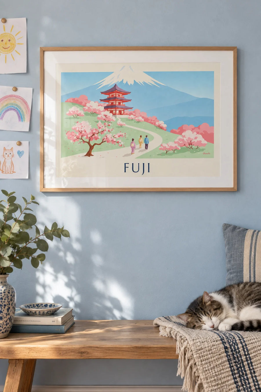 Poster Chureito-Pagode vor dem Fuji und Kirschblüten: gerahmt an der Wand