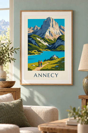 Affiche randonnée au-dessus du lac d'Annecy : encadrée au mur