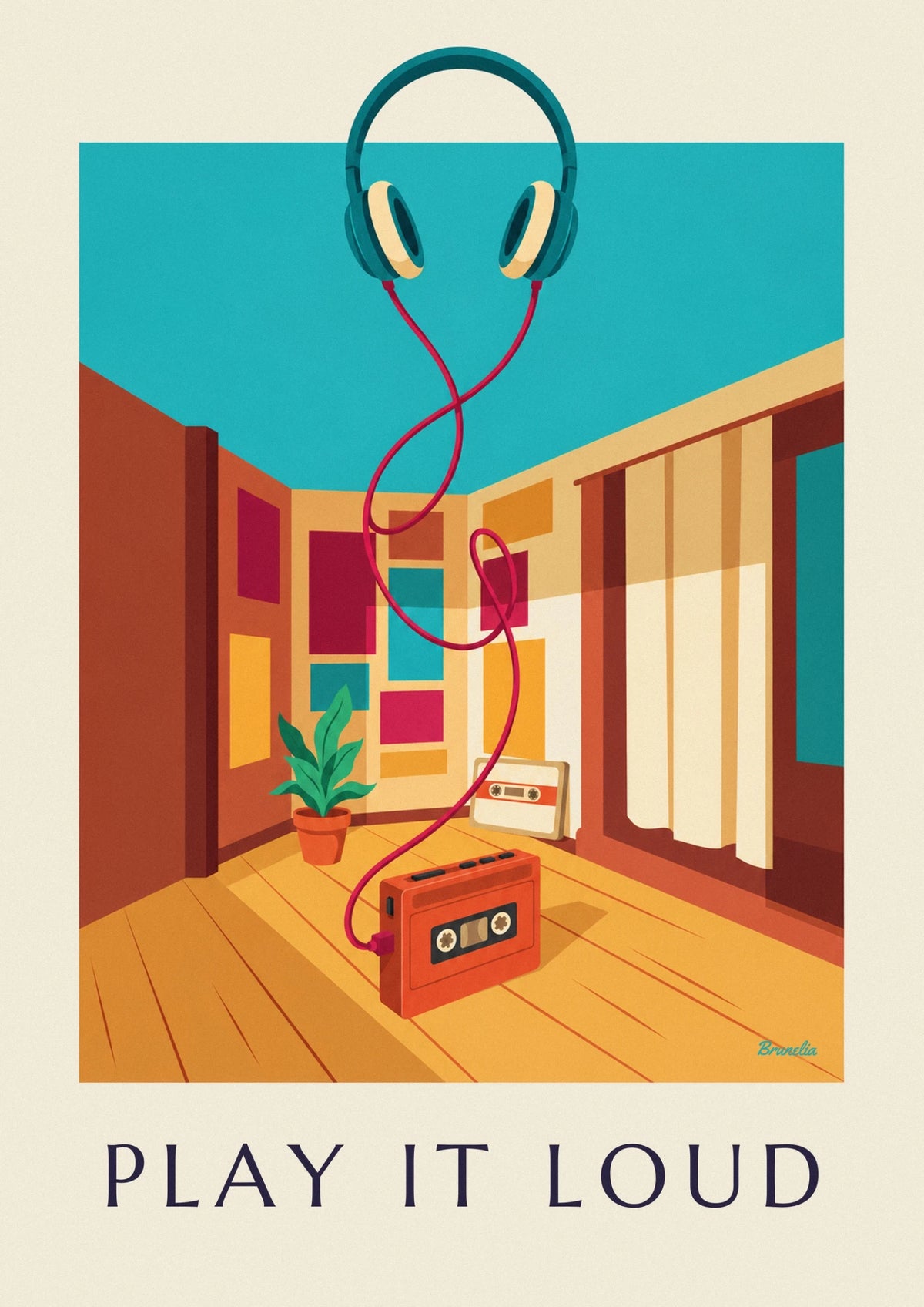 Poster Kassettenplayer und Kopfhörer „Play It Loud“