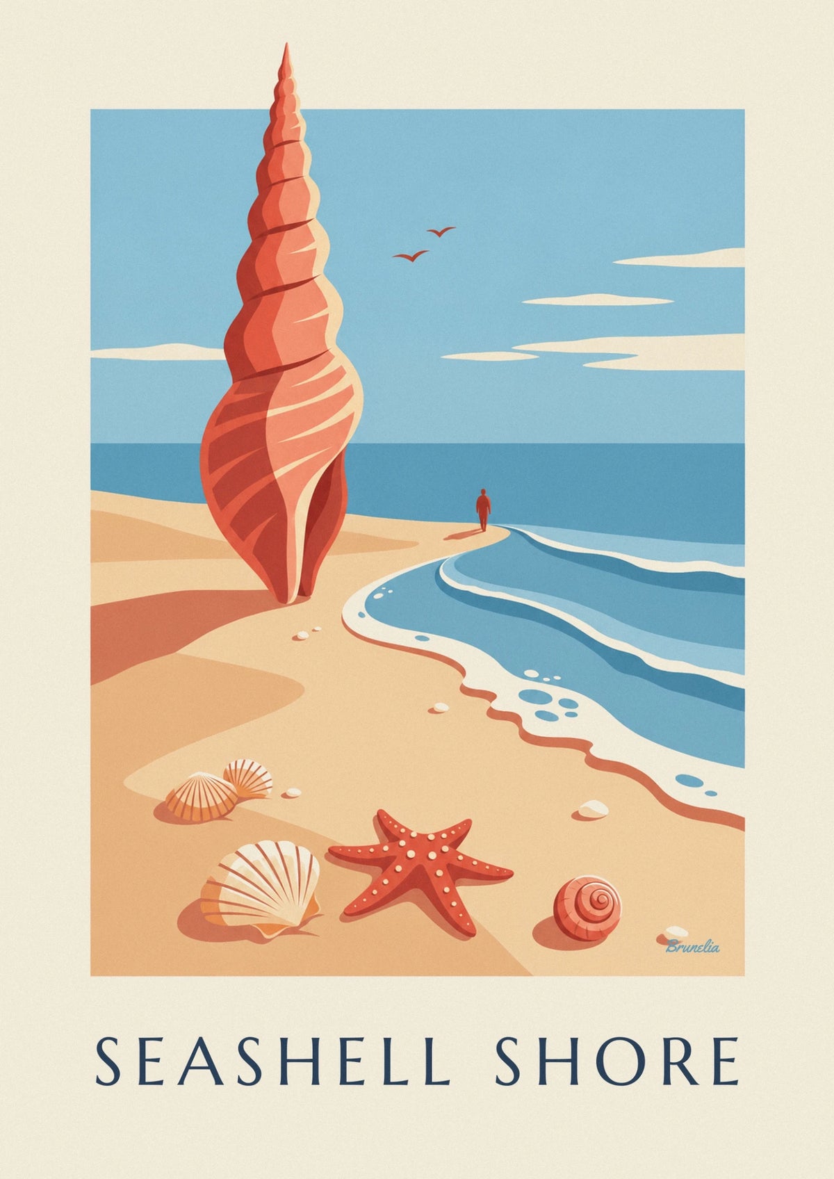 Poster Seestern und Muscheln im Sand