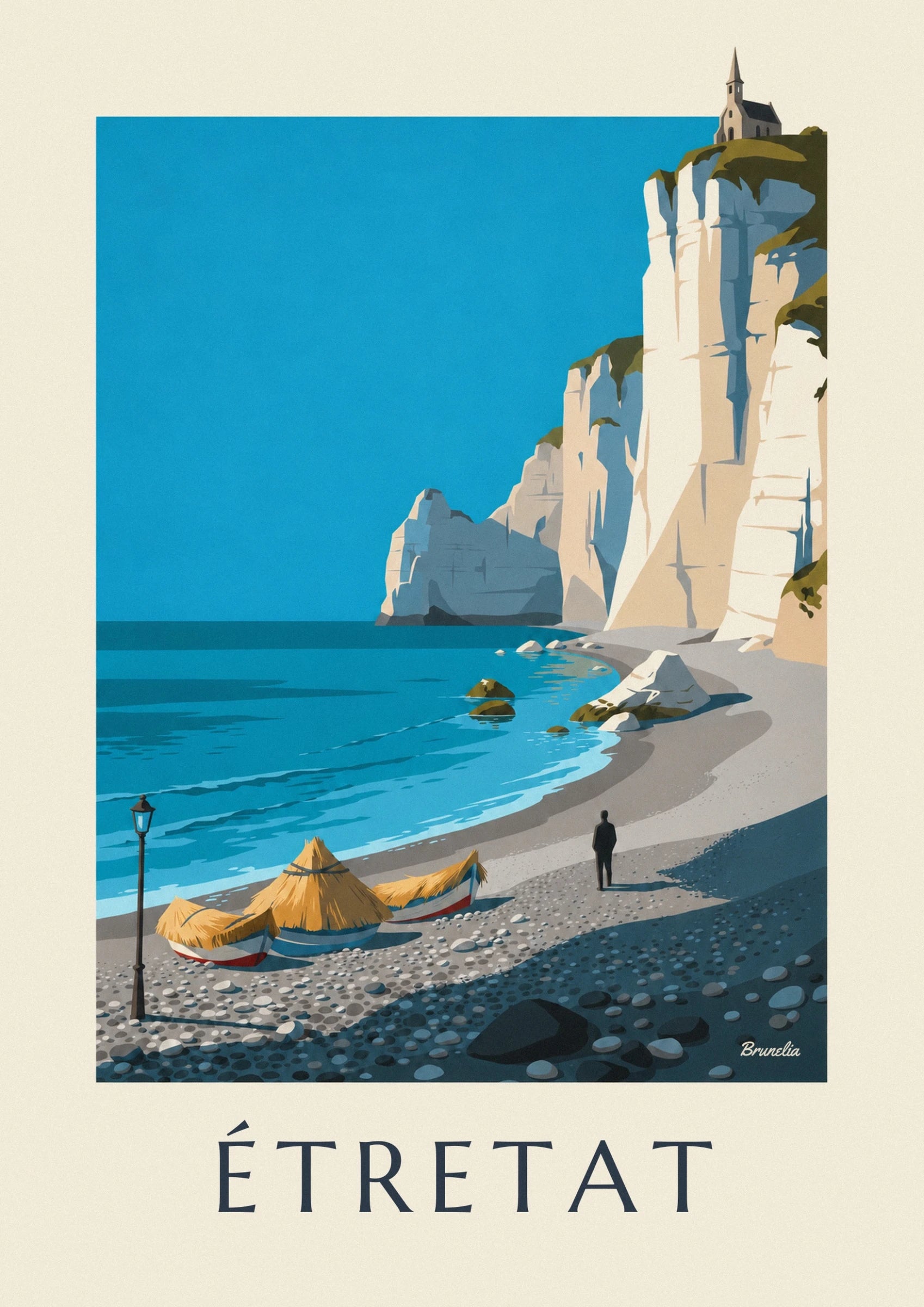 La paroi claire de la falaise d’Amont, striée d’ombres bleues et coiffée d’herbe