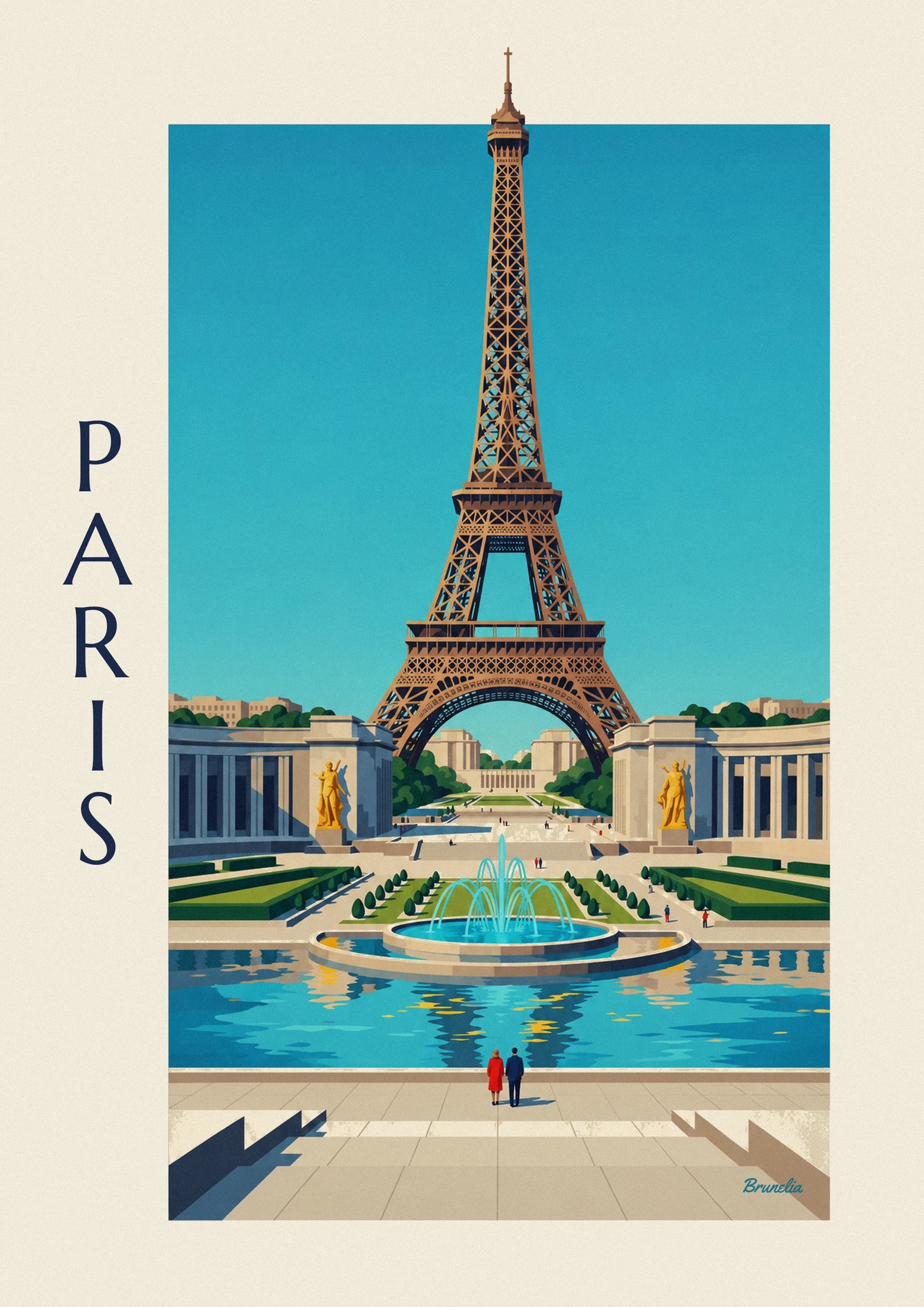 Paris Chaillot Palace and Trocadéro fountains poster: close-up detail