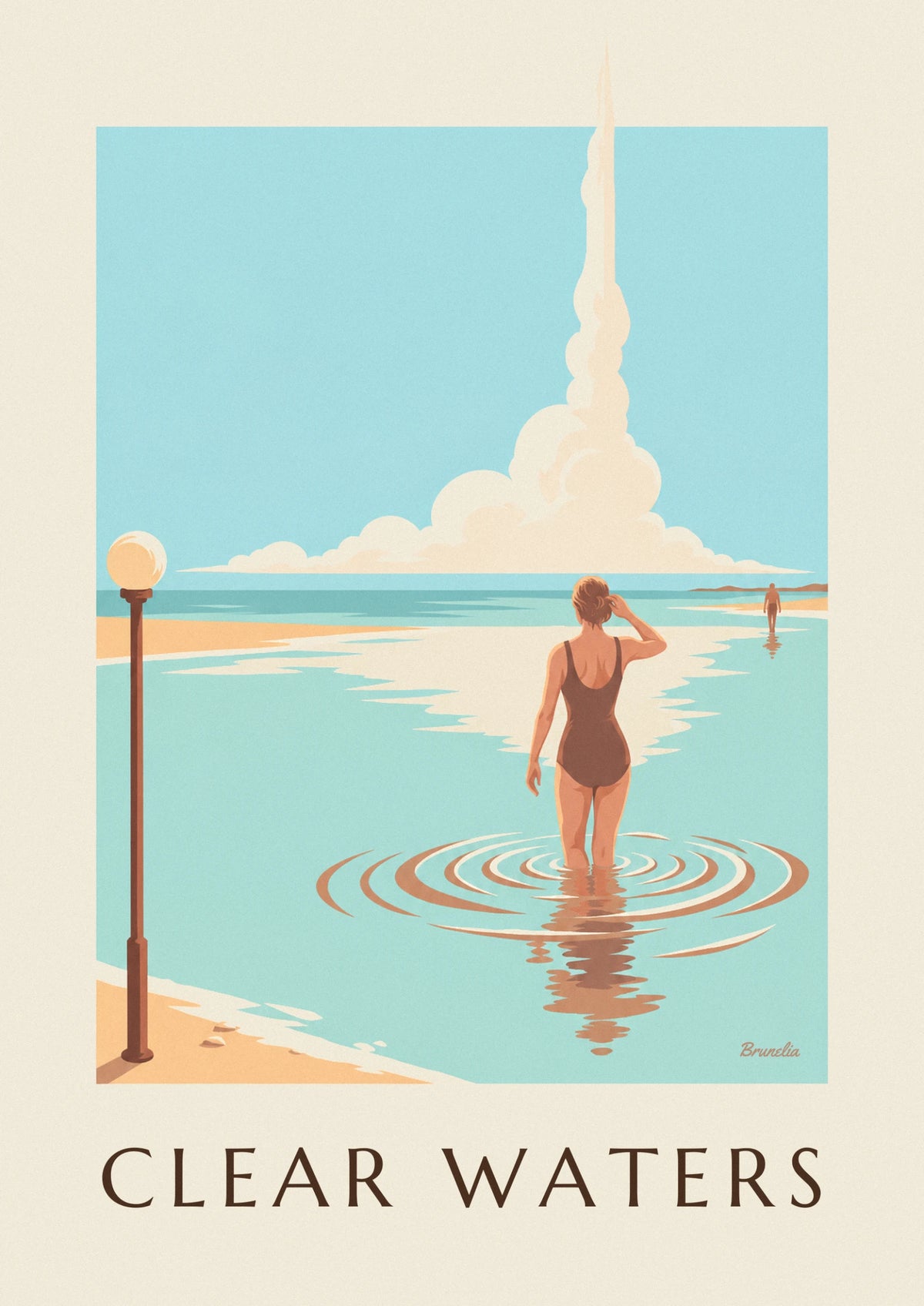 Poster Badende von hinten im klaren, durchsichtigen Wasser