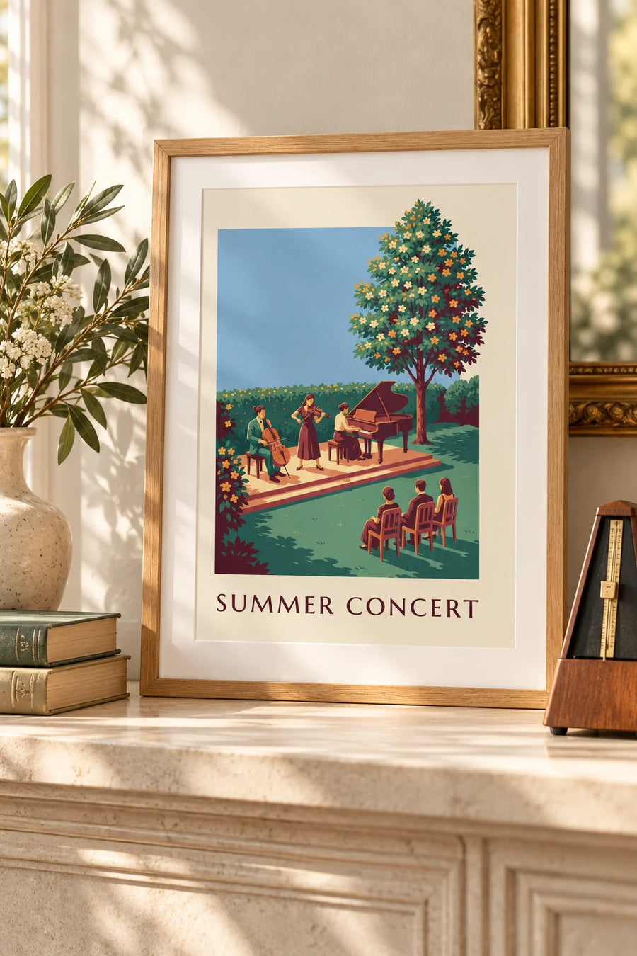 Affiche trio de musique classique en concert d'été en plein air : petit format A4 encadré