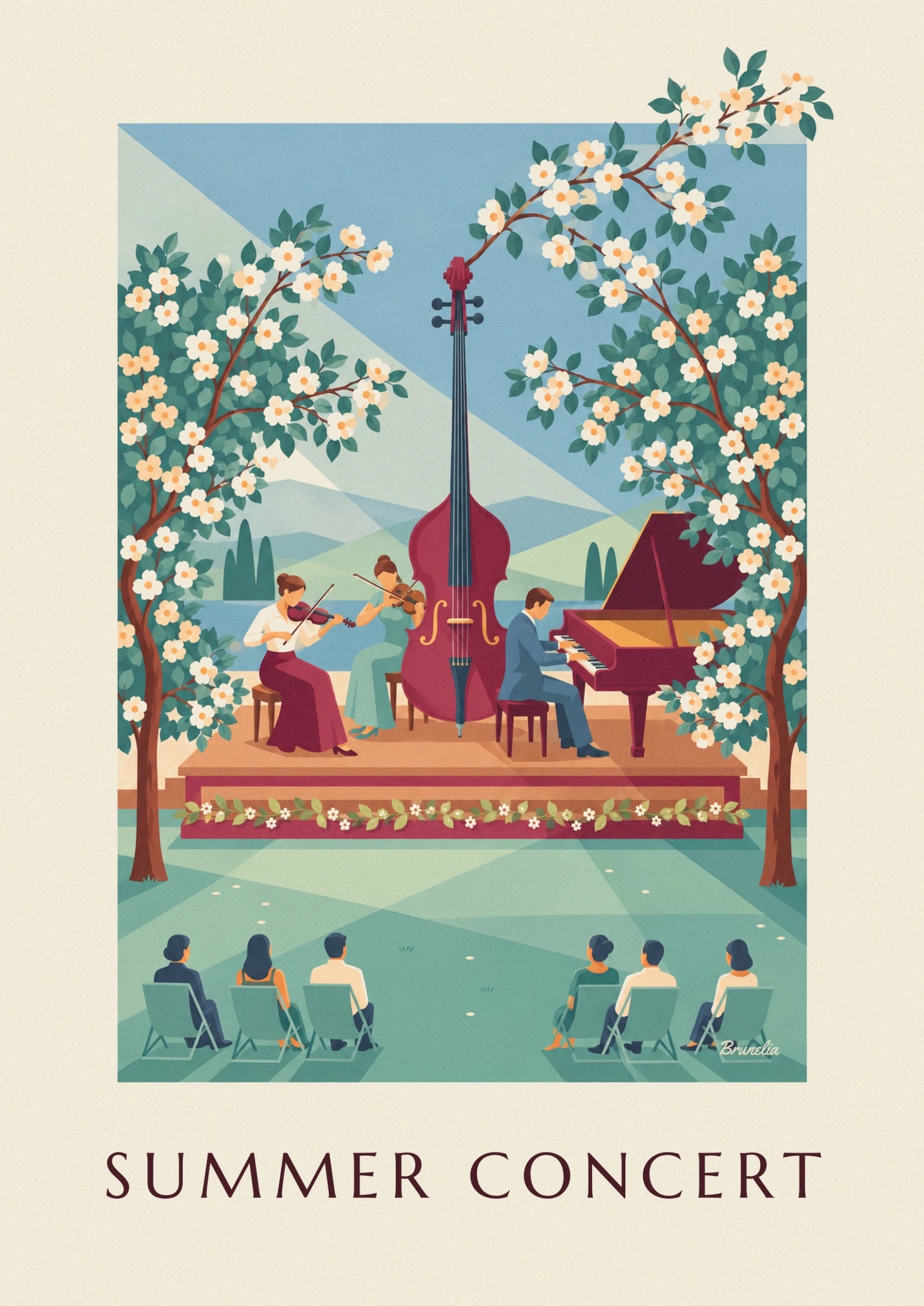 Poster Klassik-Trio bei einem Sommerkonzert unter freiem Himmel: Detail in Nahaufnahme