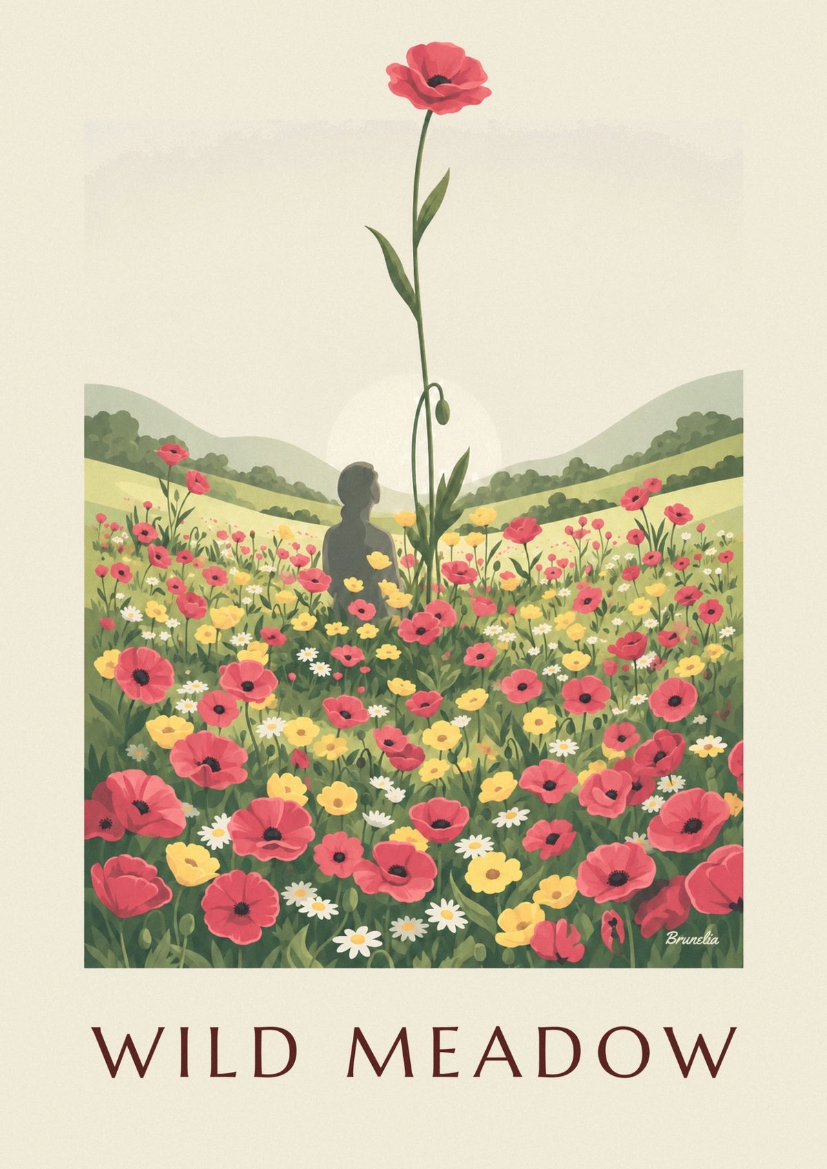 Poster Mohnblumenwiese und Wildblumen in der Sonne