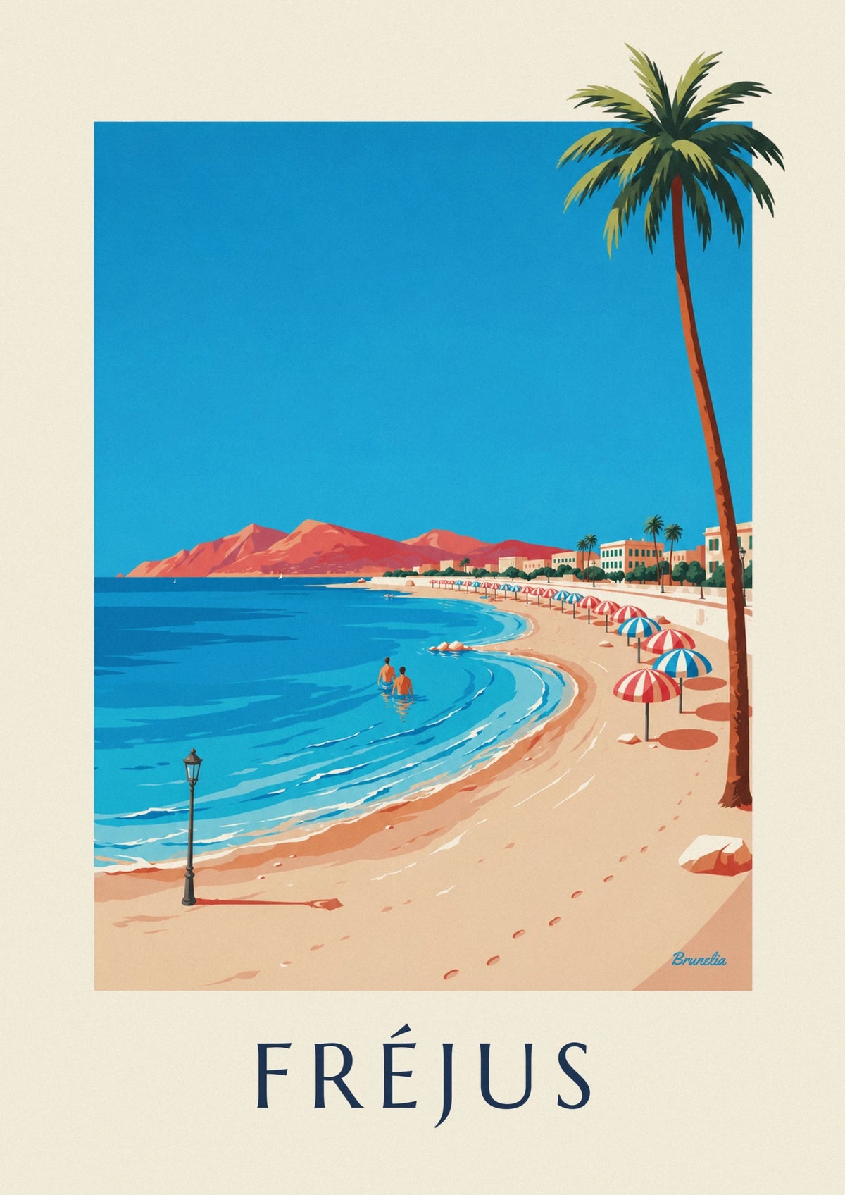 Poster Palmen und Sonnenschirme am Meer in Fréjus