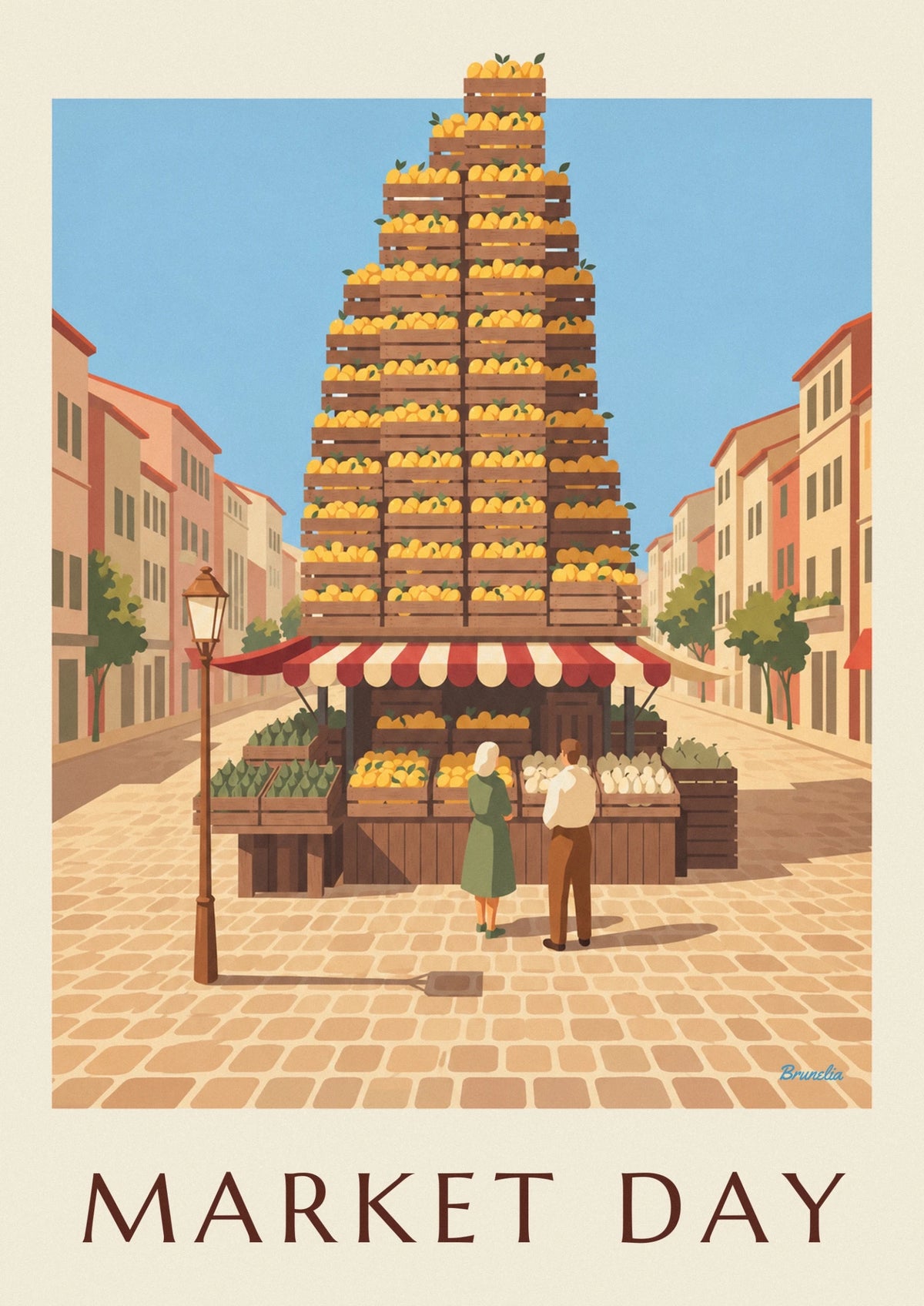 Poster Zitronenkiste auf einem Marktstand