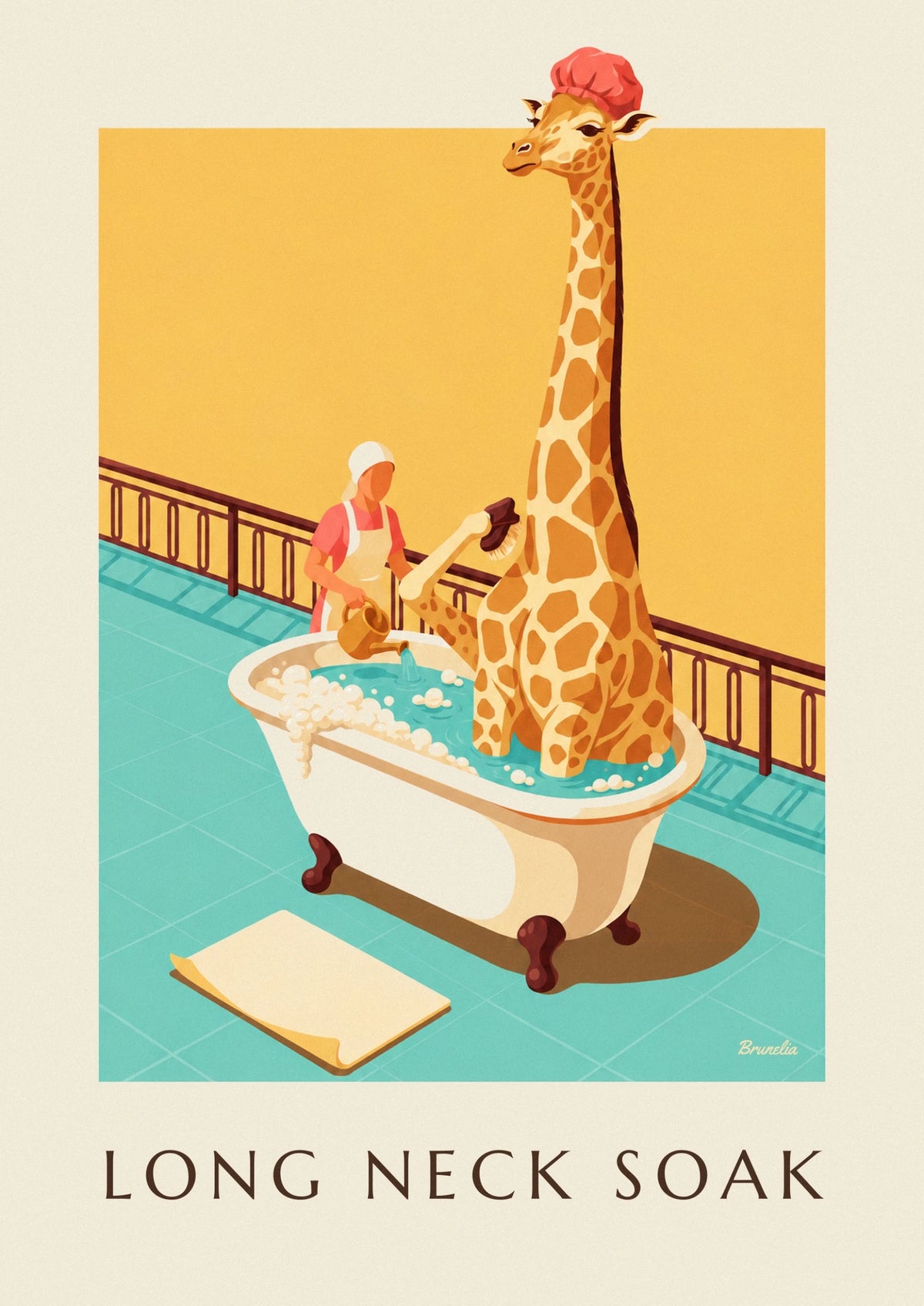 Lustiges Poster Giraffe im Schaumbad