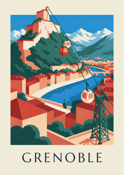 Poster Seilbahn von Grenoble mit ihren Kabinenkugeln zur Bastille: das ganze Poster