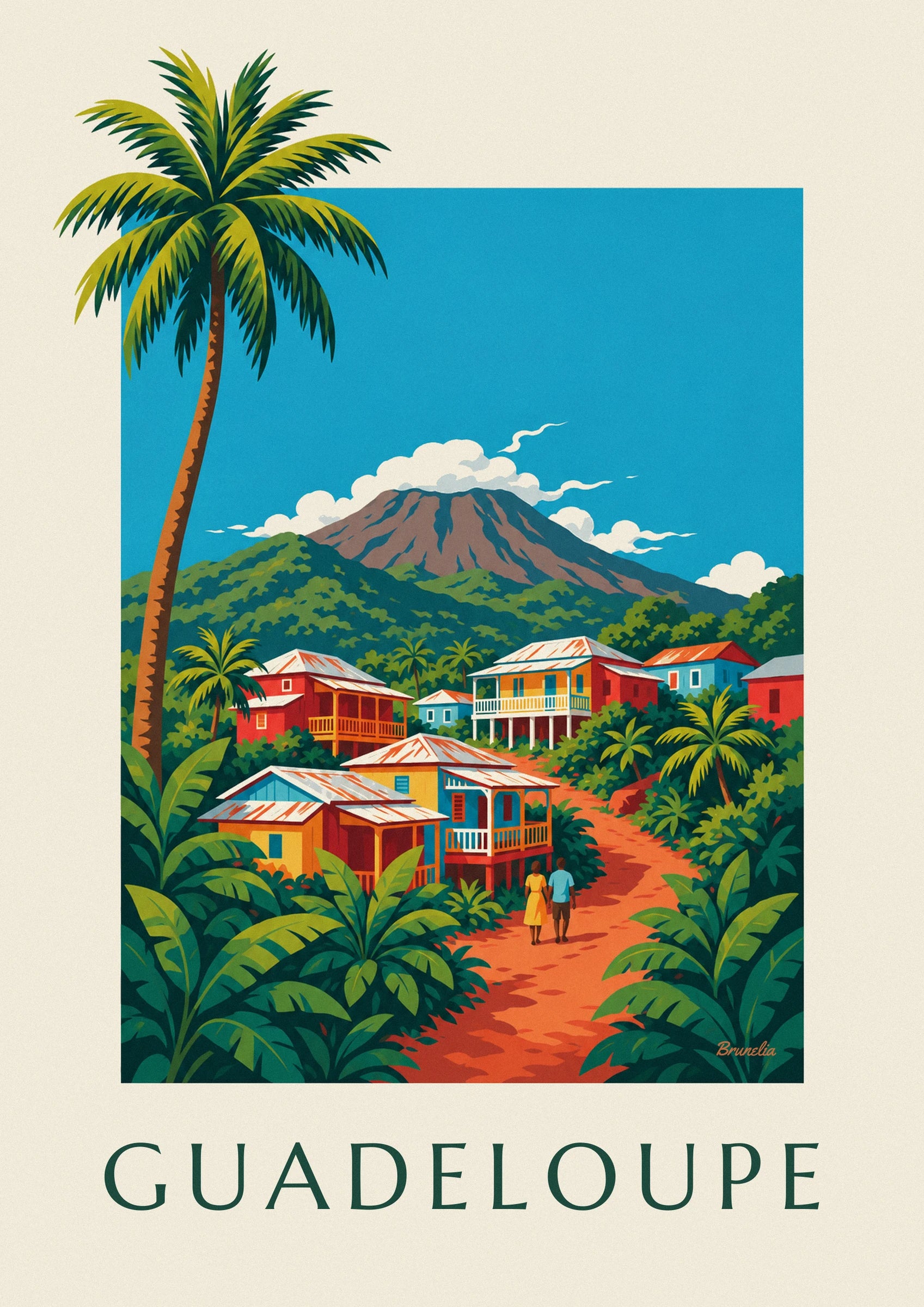 Poster Kreolenhäuser und Vulkan La Soufrière auf Guadeloupe: Detail in Nahaufnahme
