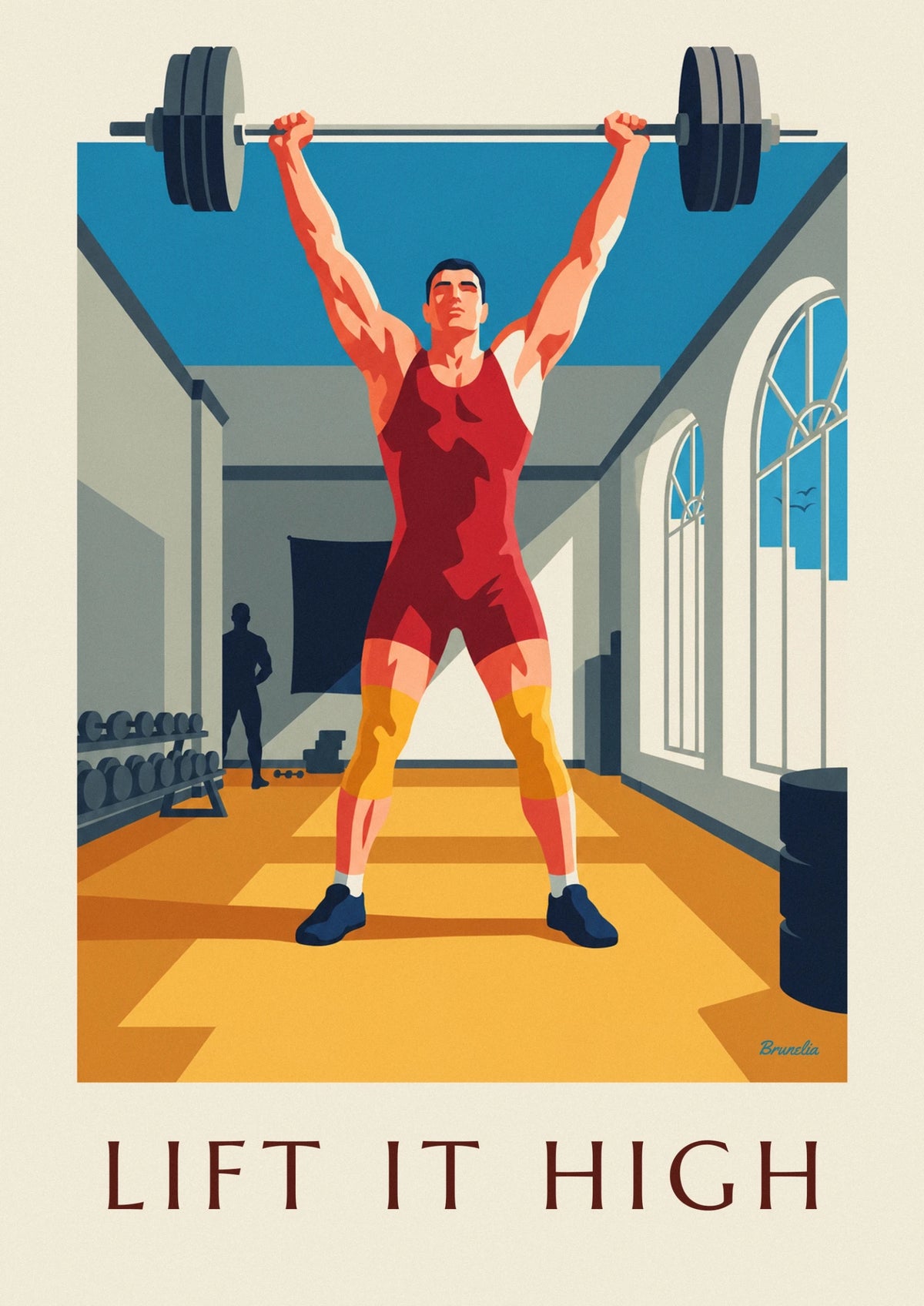 Affiche haltérophile soulevant sa barre en salle de sport