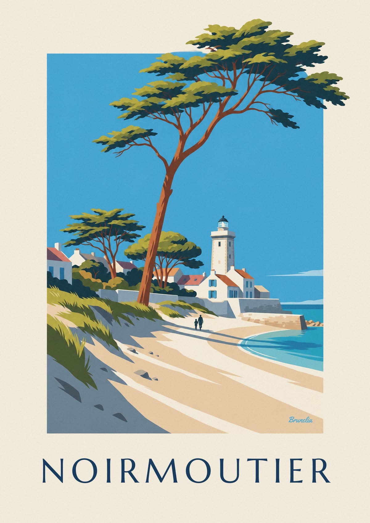 Poster Leuchtturm und weiße Häuser auf Noirmoutier