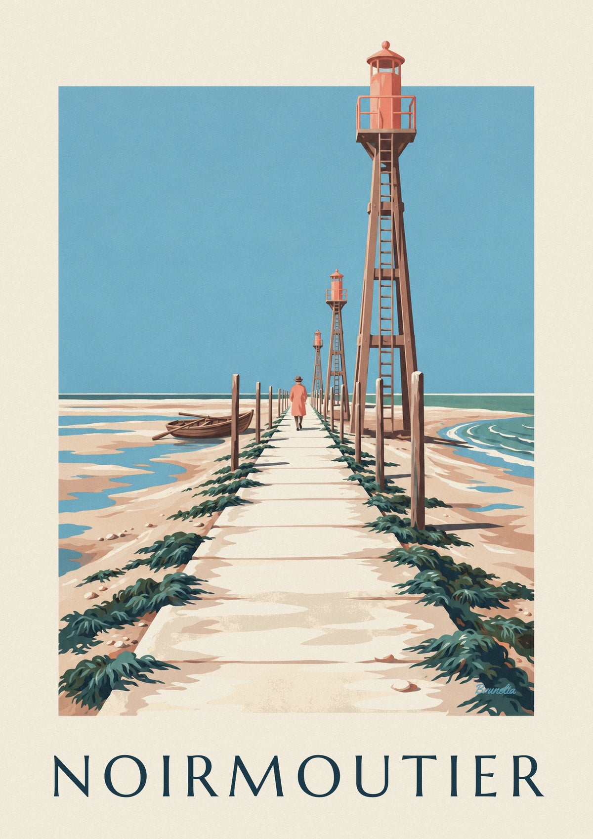 Gois Passage and rowboat at low tide in Noirmoutier poster