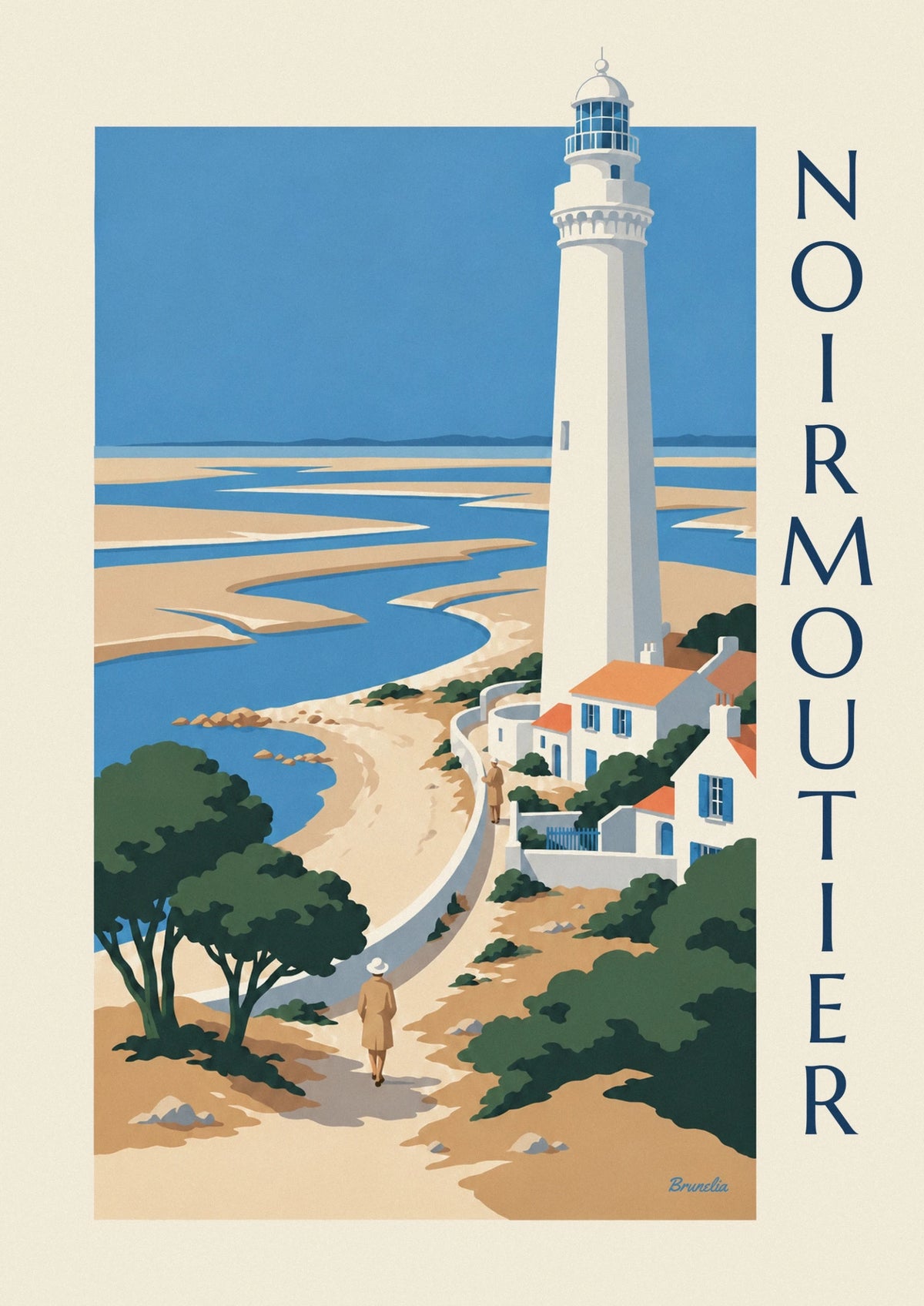 Noirmoutier lighthouse and white houses poster