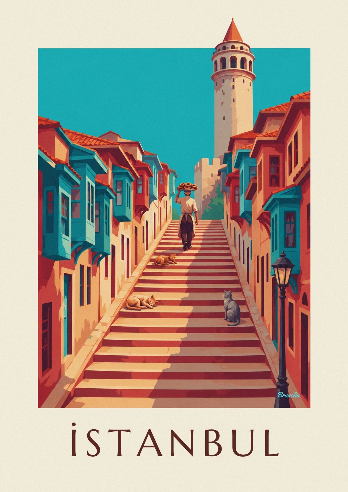 Affiche ruelles de Galata et tour de Galata à Istanbul