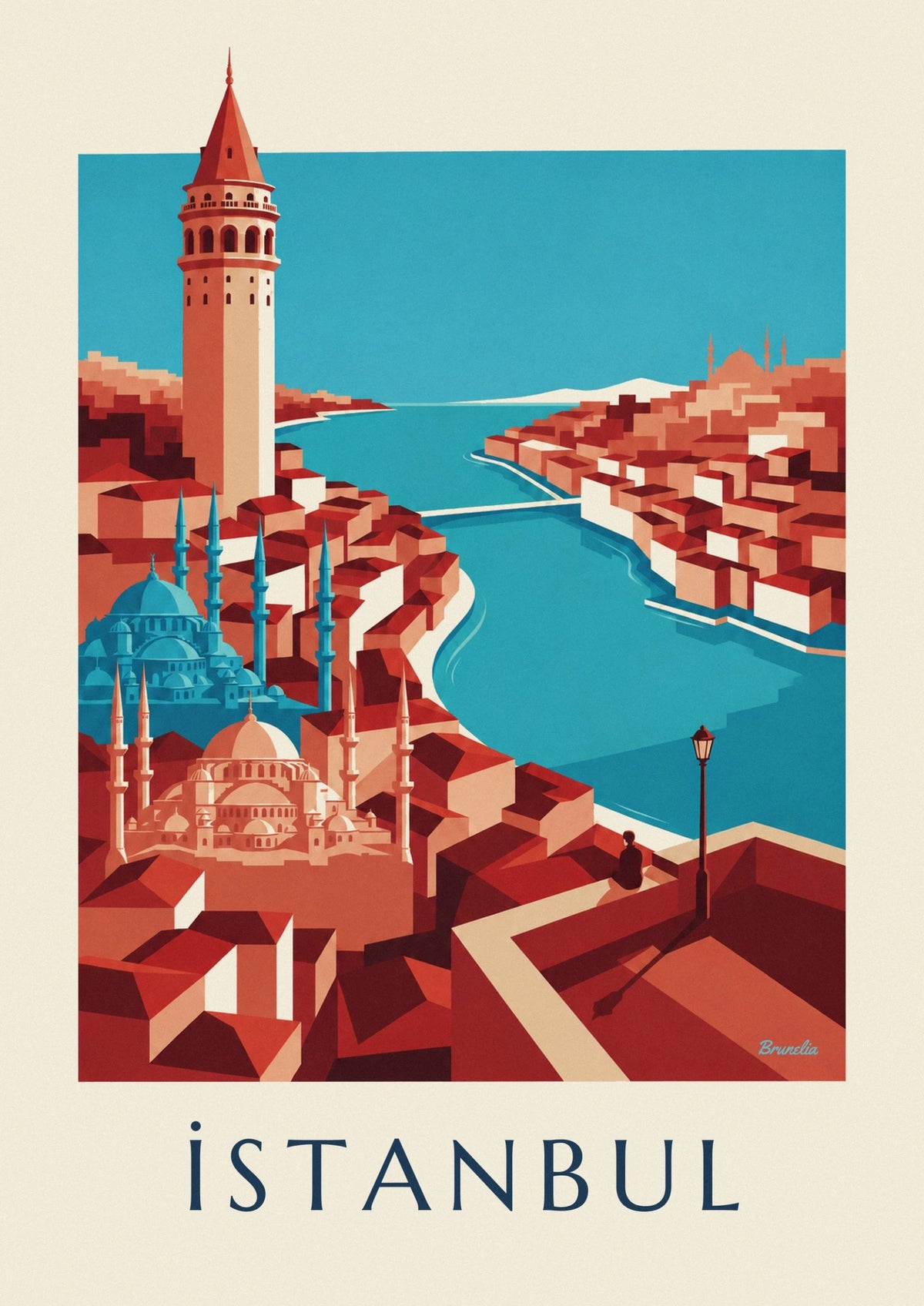 Poster geometrischer Stadtplan von Istanbul mit Sehenswürdigkeiten