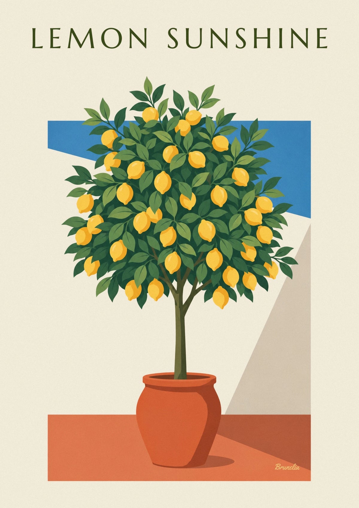 Poster Zitronenbaum im Topf auf einer sonnigen Terrasse in Italien