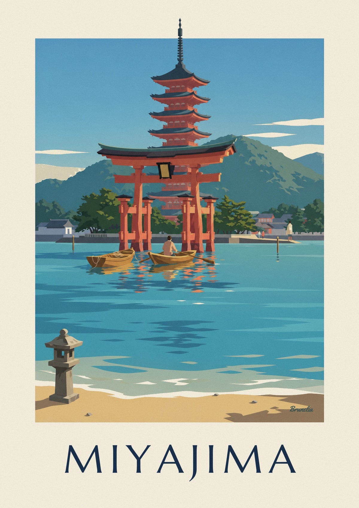 Poster großes Torii von Itsukushima und Pagode auf Miyajima