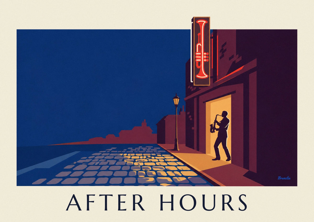 Poster Neonschild eines Jazzclubs bei Nacht