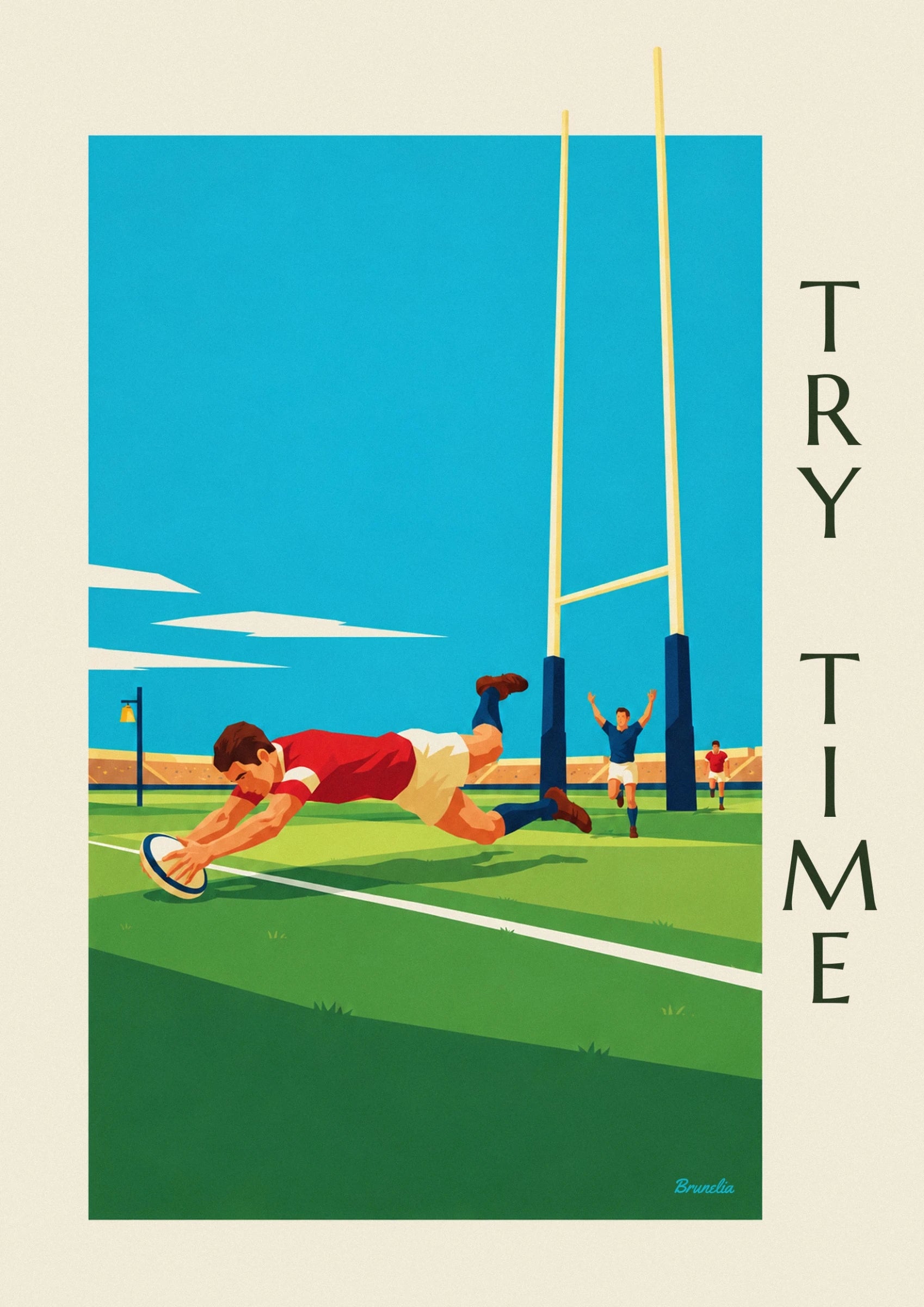 Poster Rugbyspieler erzielt einen Try im Hechtsprung: Detail in Nahaufnahme