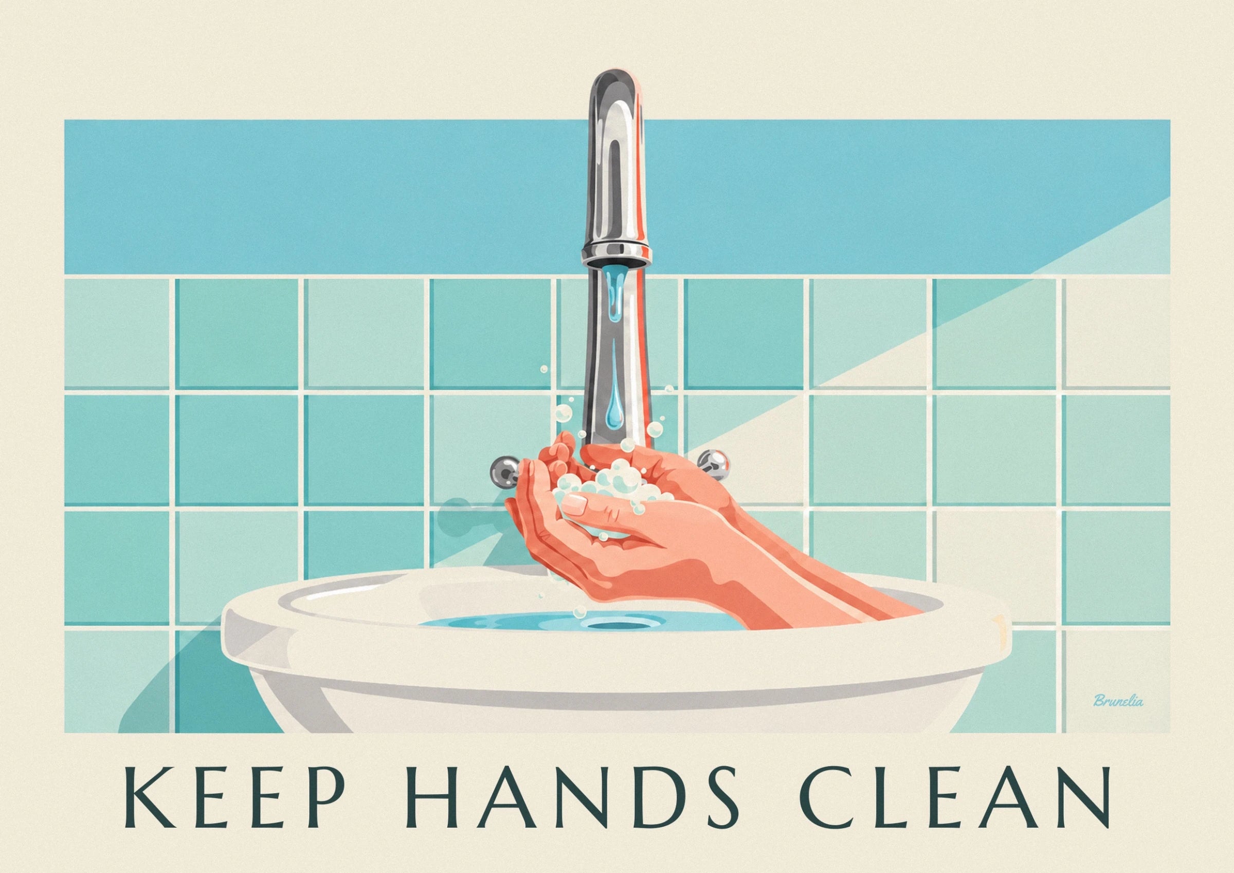 Poster Keep hands clean zum Händewaschen: Detail in Nahaufnahme