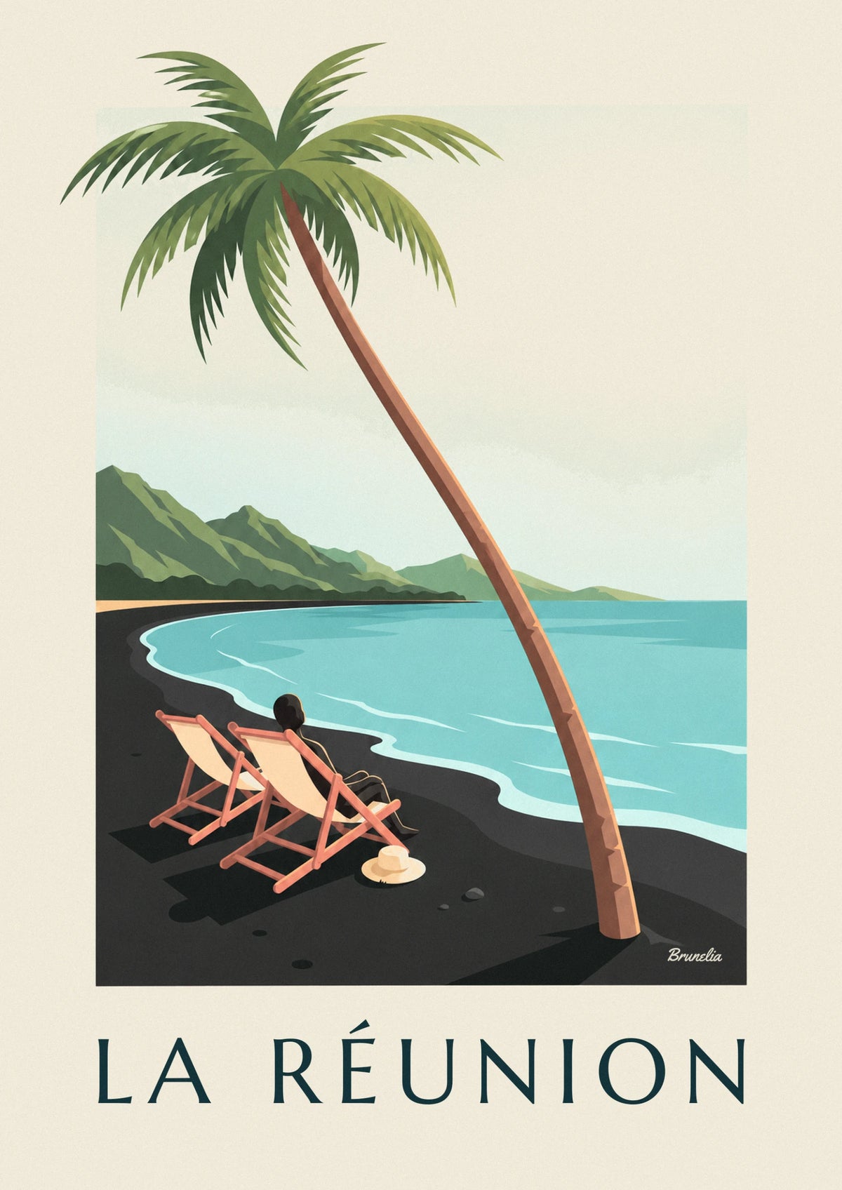 Poster Liegestühle am Meer auf La Réunion