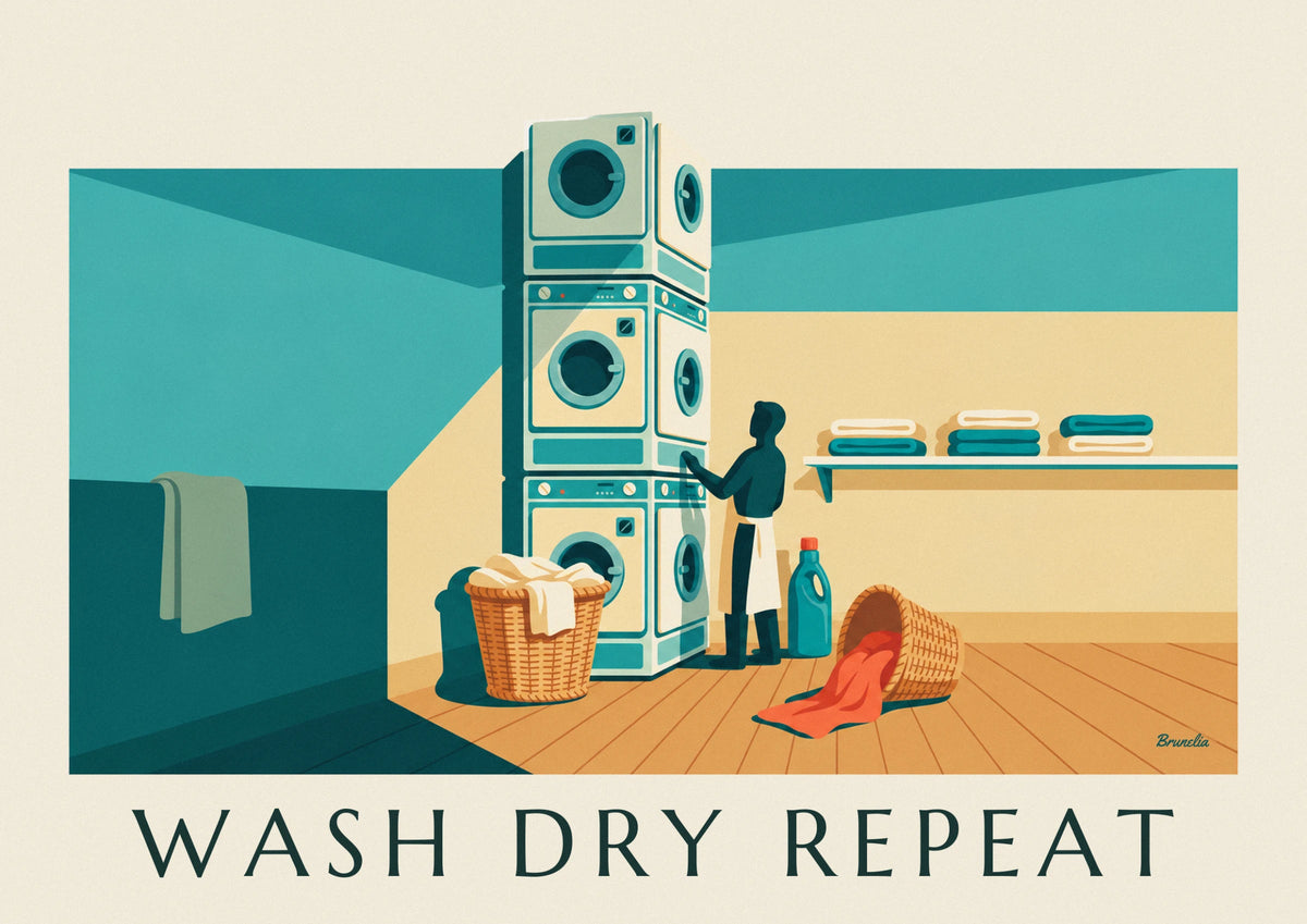 Poster Laundry Room mit Wäschekörben und Waschmaschinen