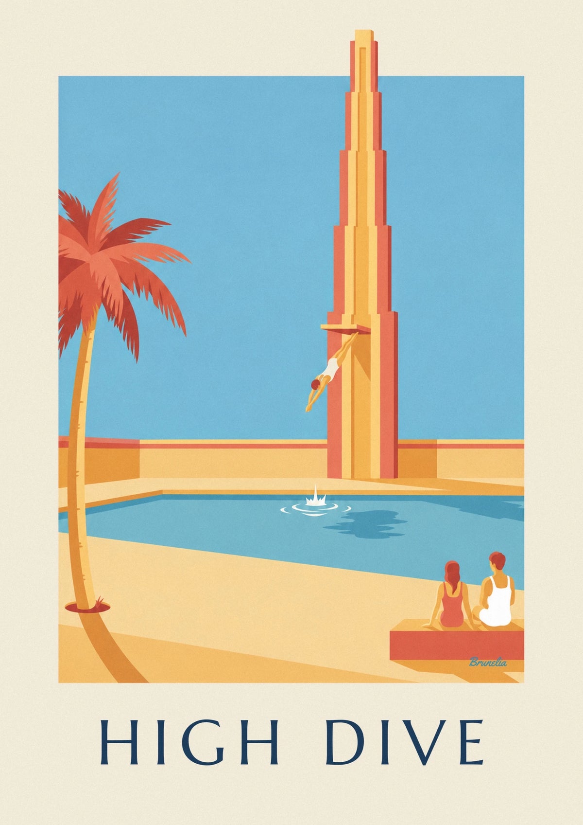 Affiche plongeur en saut de l'ange au-dessus de la piscine
