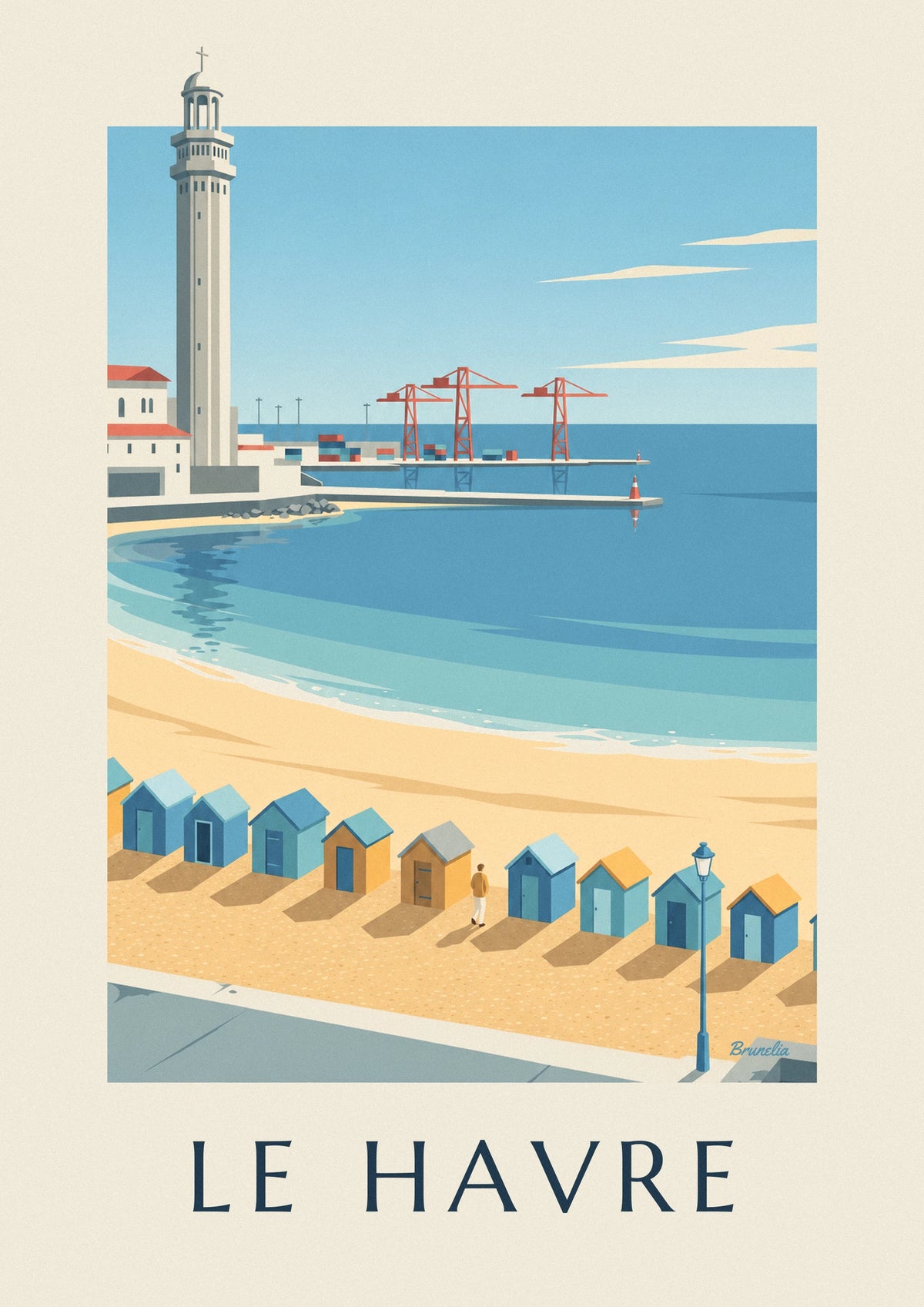 Poster Strandkabinen und Containerbogen in Le Havre