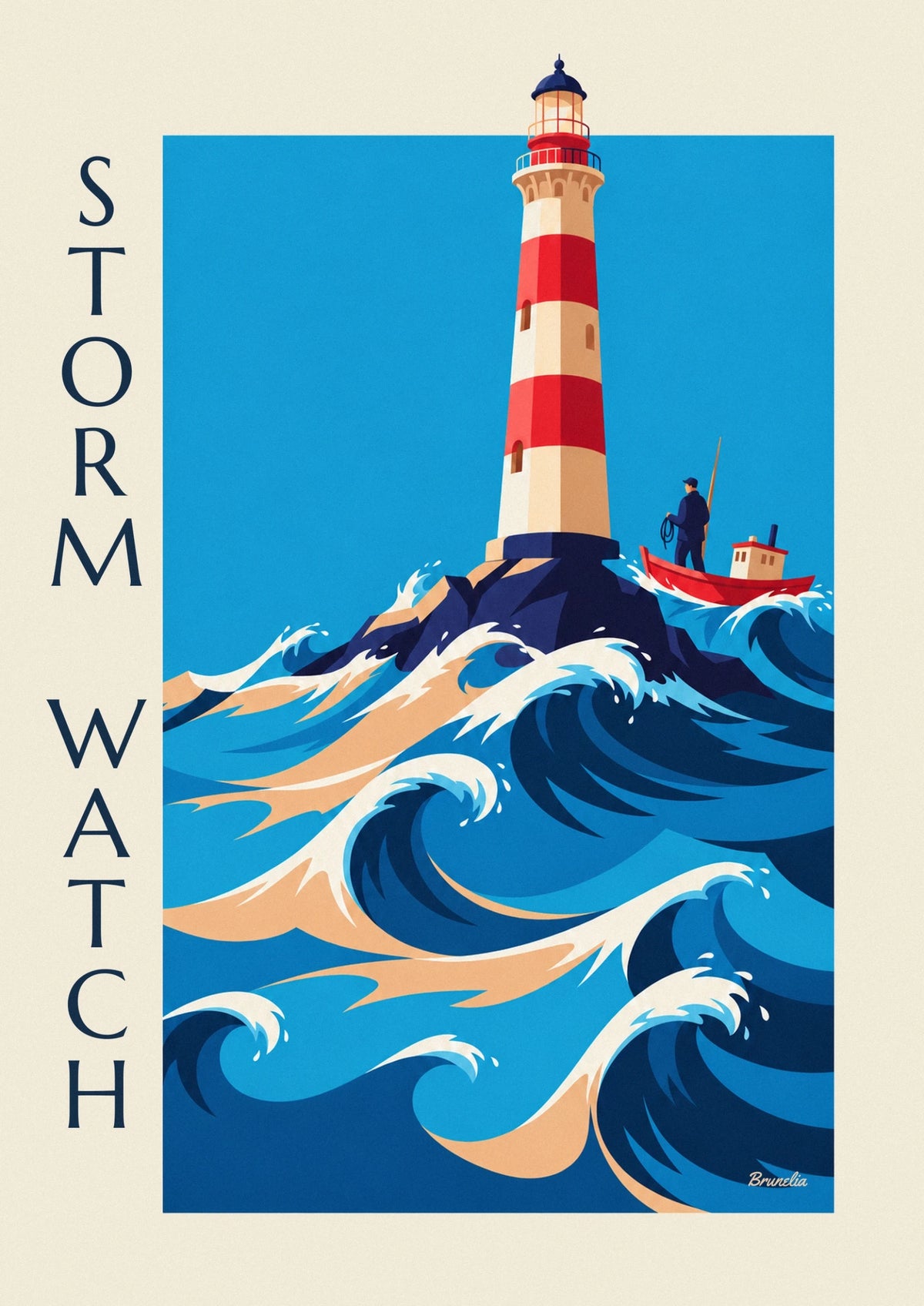 Poster Seemannsleuchtturm in stürmischen Wellen