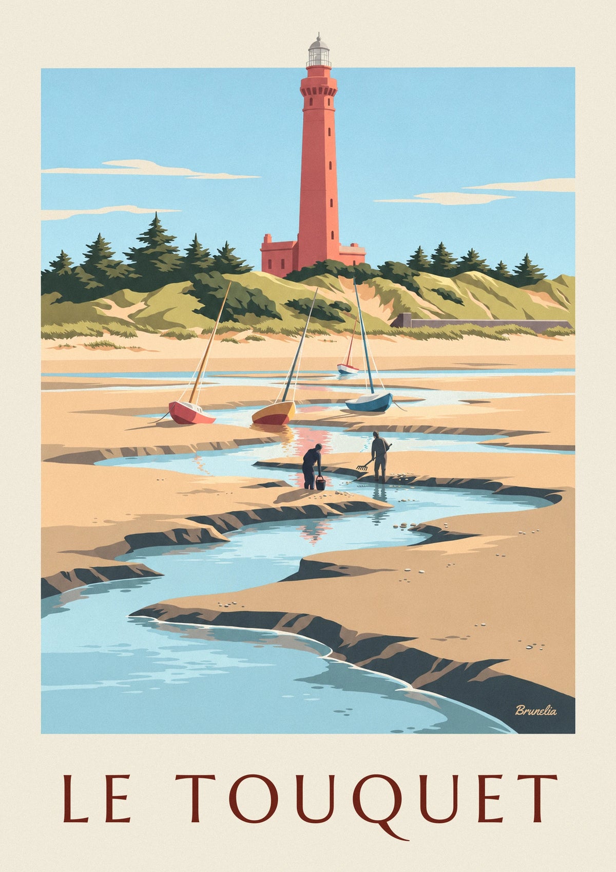 Poster Leuchtturm von Le Touquet und Strandfischer in der Bucht der Canche