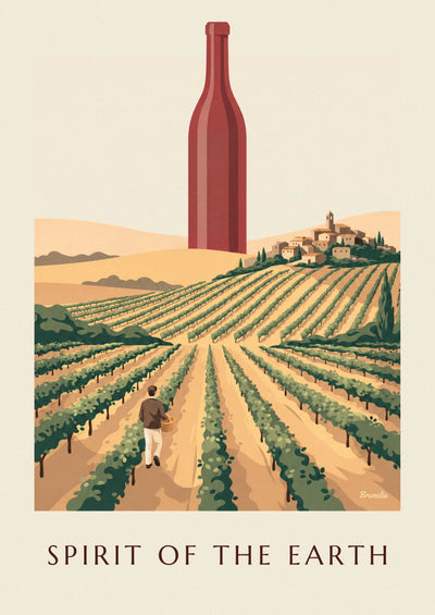 Poster Rotweinflasche mitten in den Weinbergen auf dem Land: das ganze Poster
