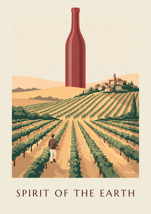 Poster Rotweinflasche mitten in den Weinbergen auf dem Land: das ganze Poster