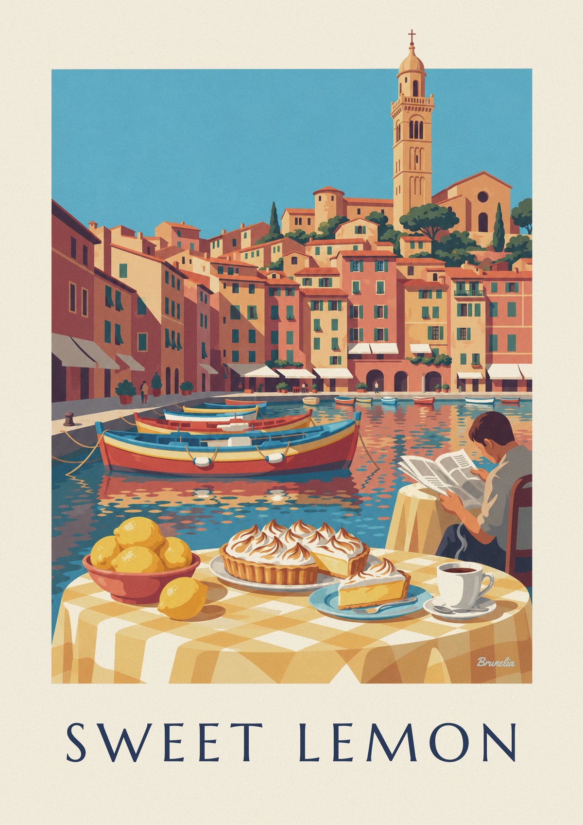 Poster Zitronentarte mit Baiser am Hafen von Menton