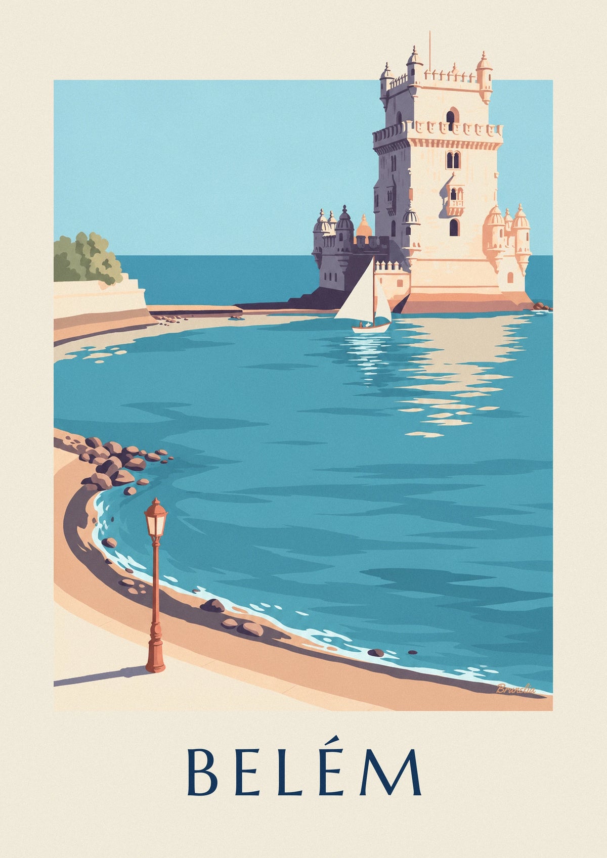 Affiche tour de Belém et voilier sur le Tage à Lisbonne
