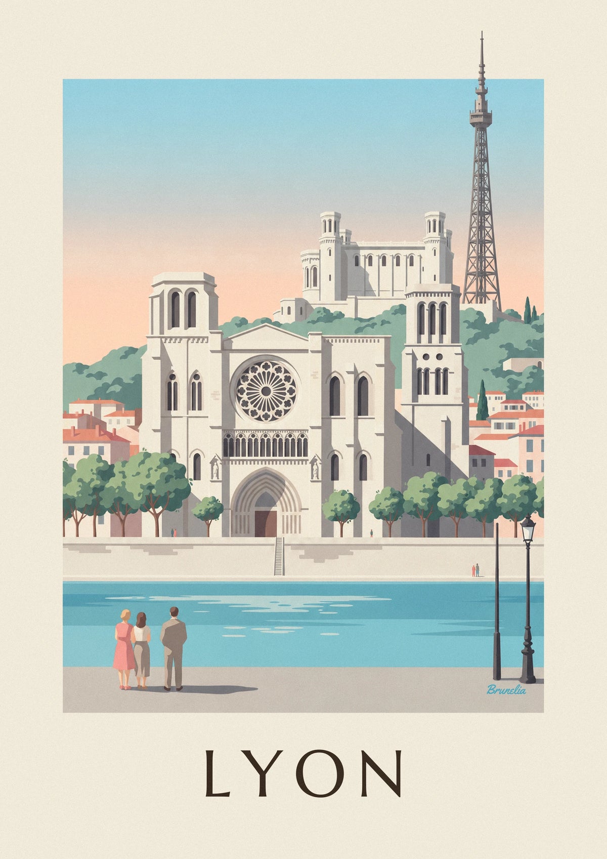 Affiche cathédrale Saint-Jean et quais de Saône à Lyon