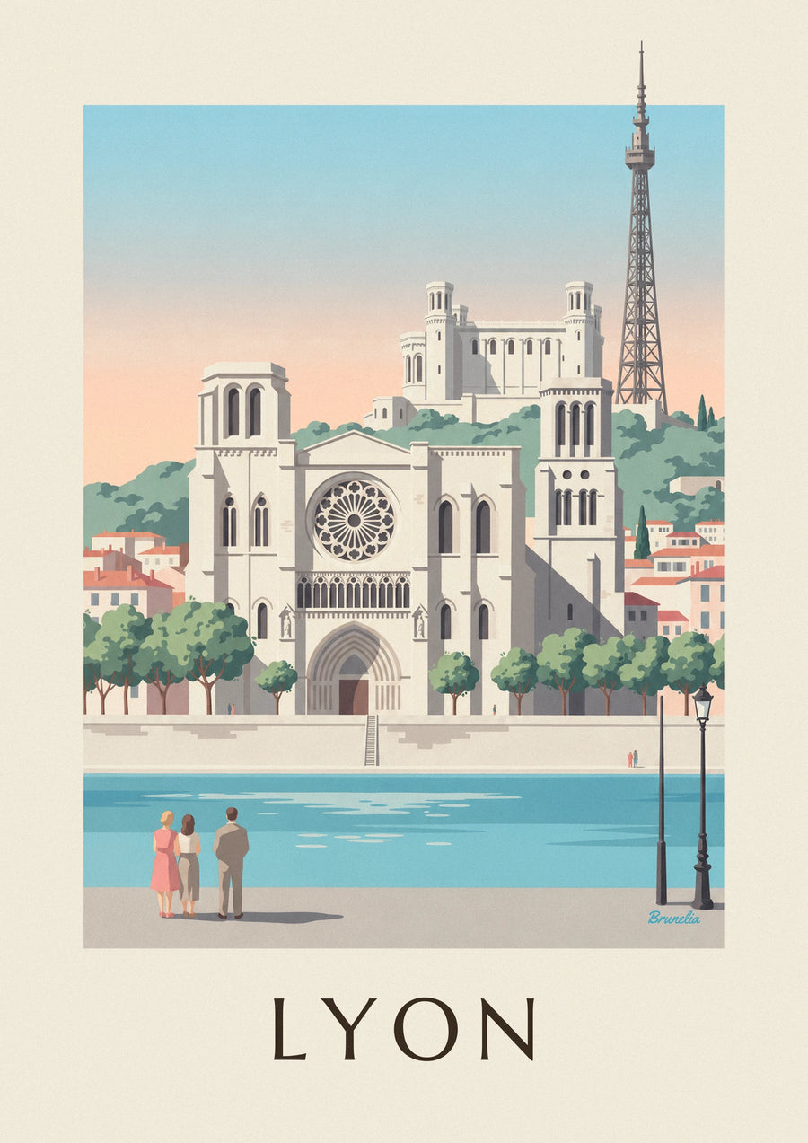 Poster Kathedrale Saint-Jean und Saône-Ufer in Lyon